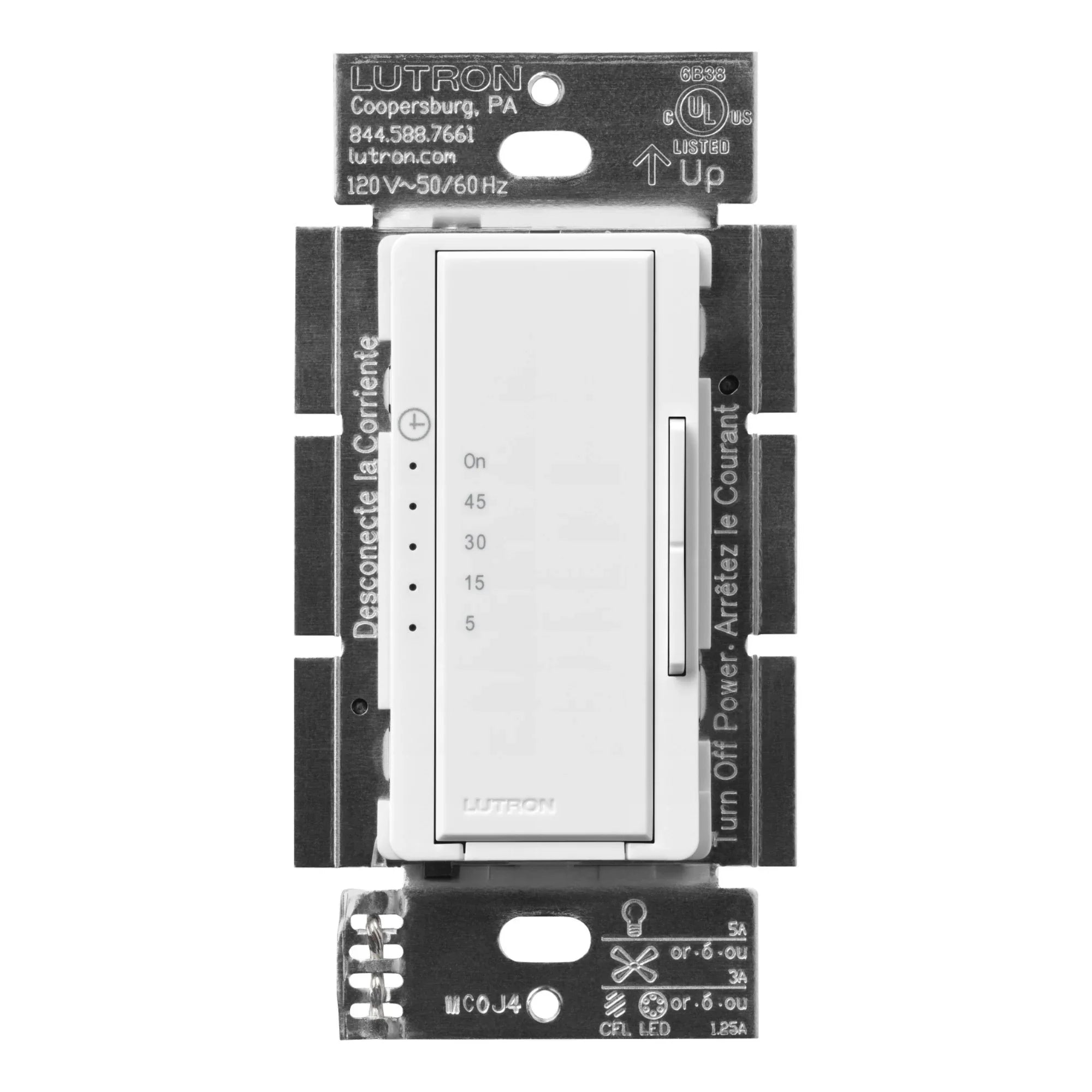 Maestro Countdown Timer Switch, 5-45 Minutes, 3A Fan|150W LED, White - Bees Lighting