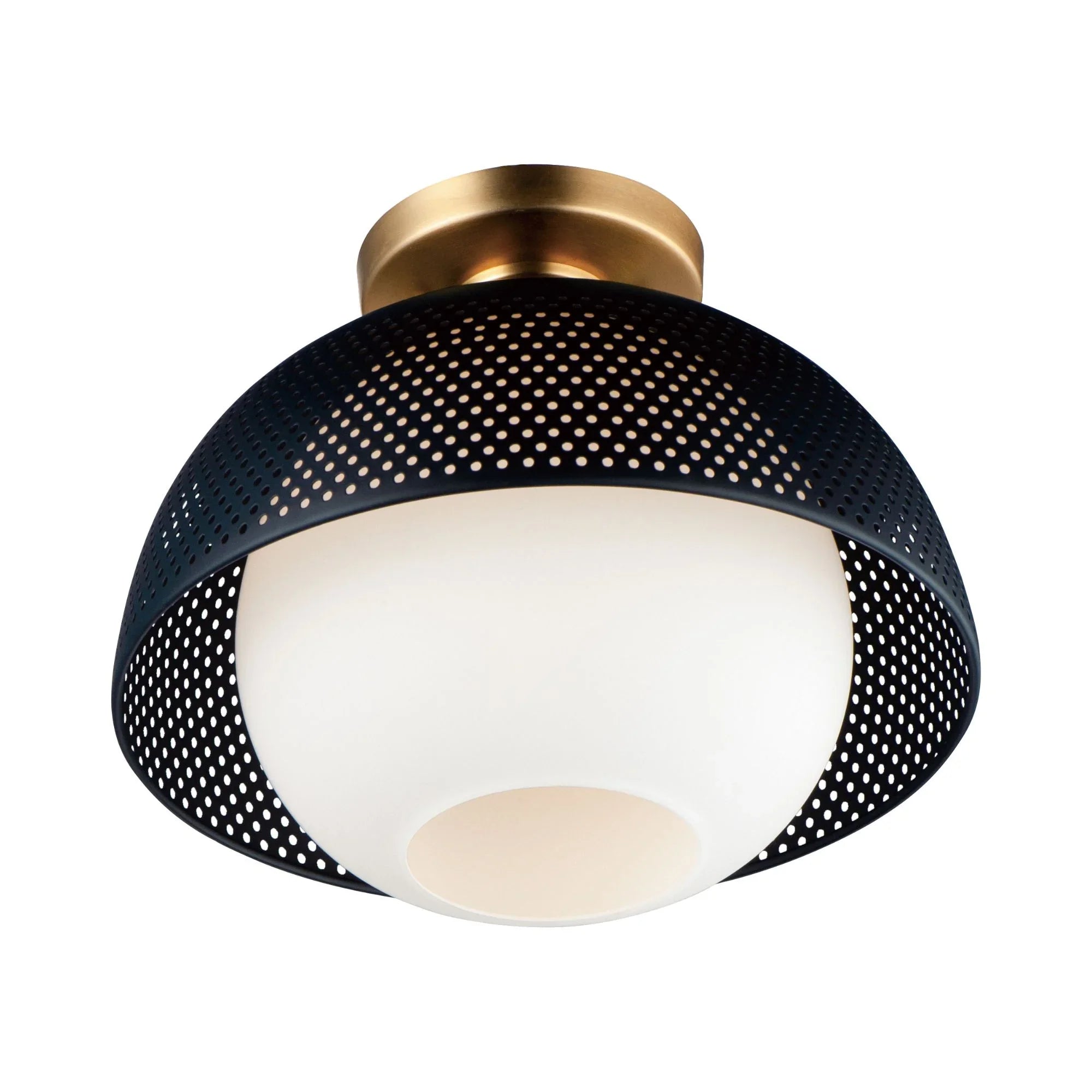 Perf 14" Flush Mount, Black & Satin Brass Finish