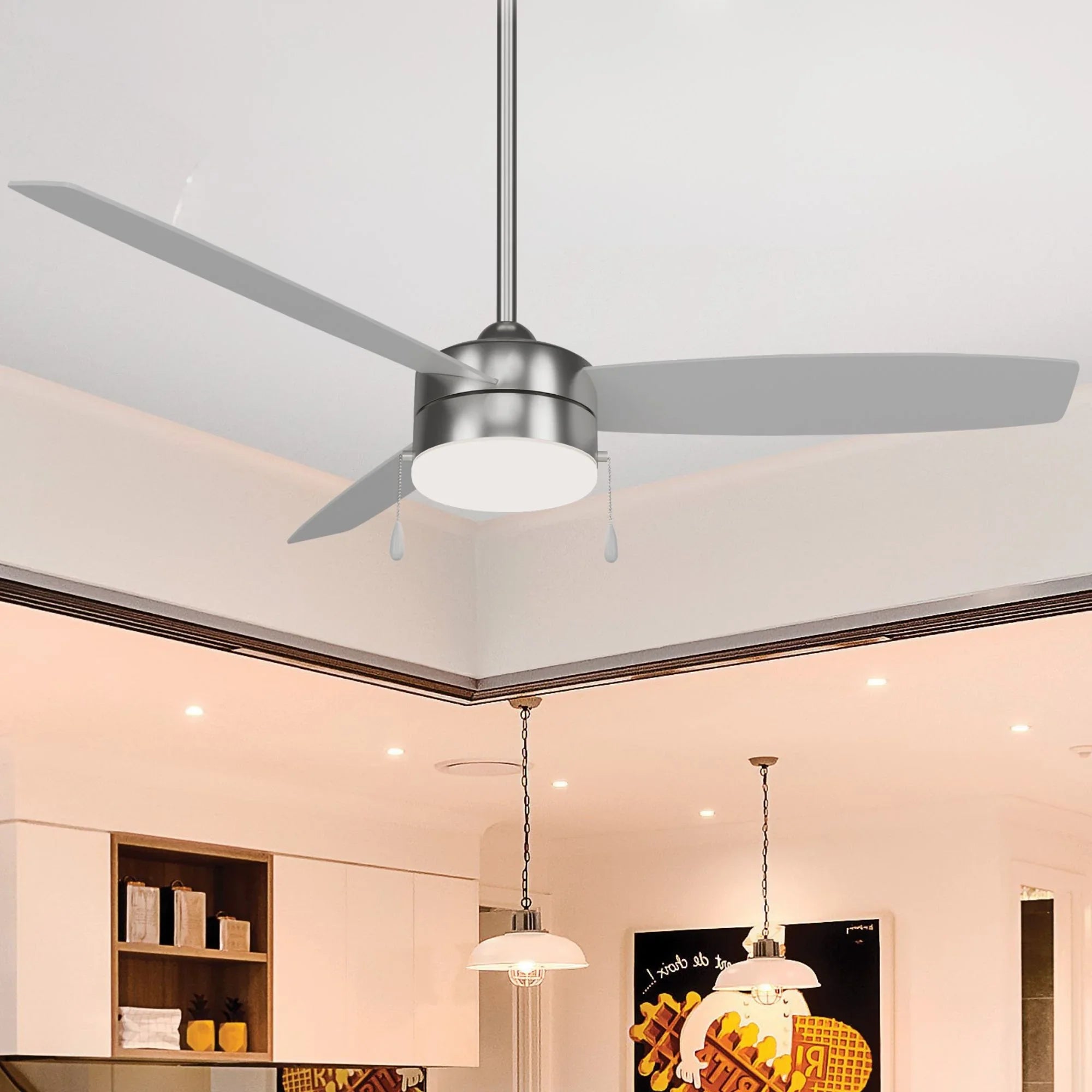 Airetor III 54" Brushed Nickel 3-Blade LED Ceiling Fan with Pull Chain - Bees Lighting