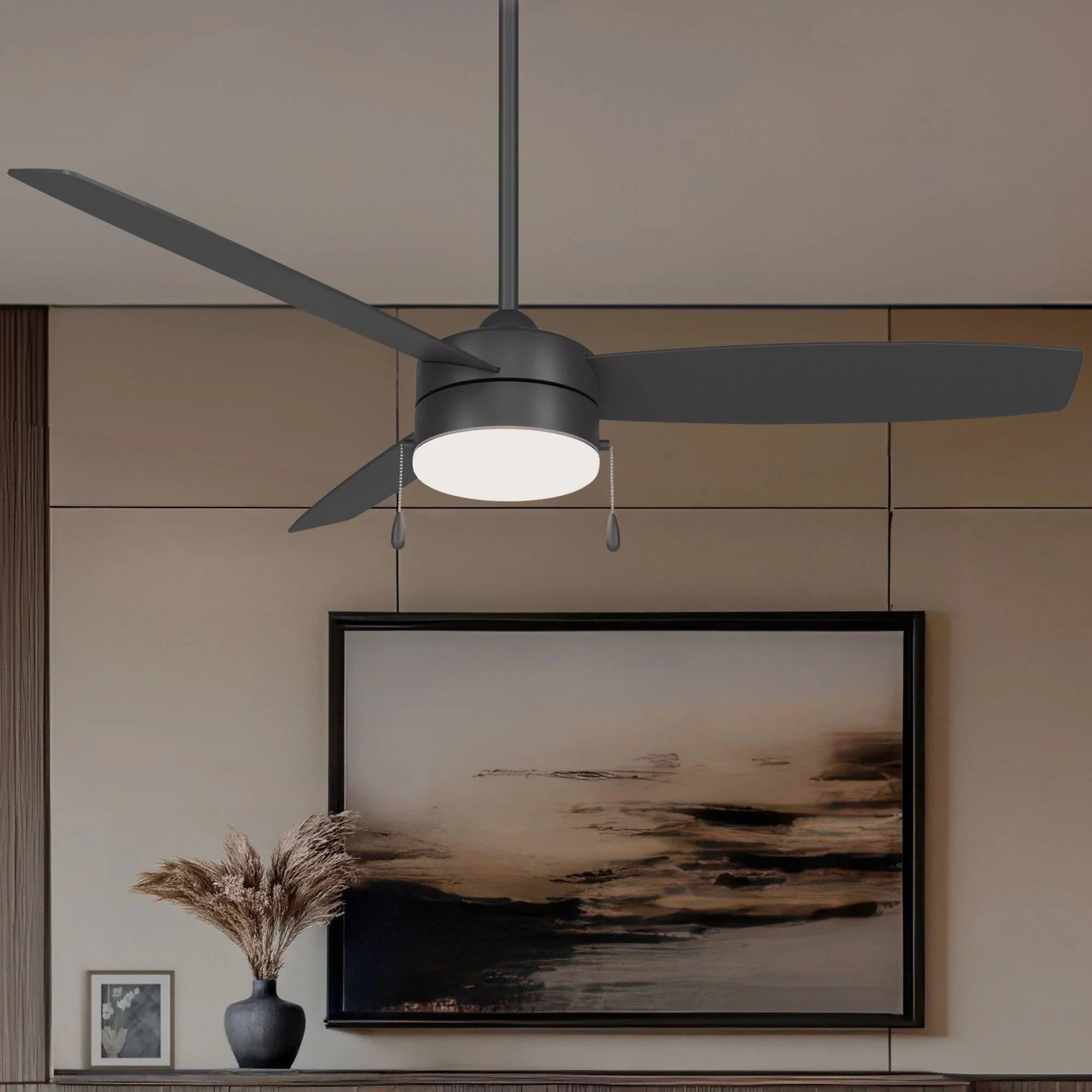 Airetor III 54" Black Coal 3-Blade LED Ceiling Fan with Pull Chain - Bees Lighting