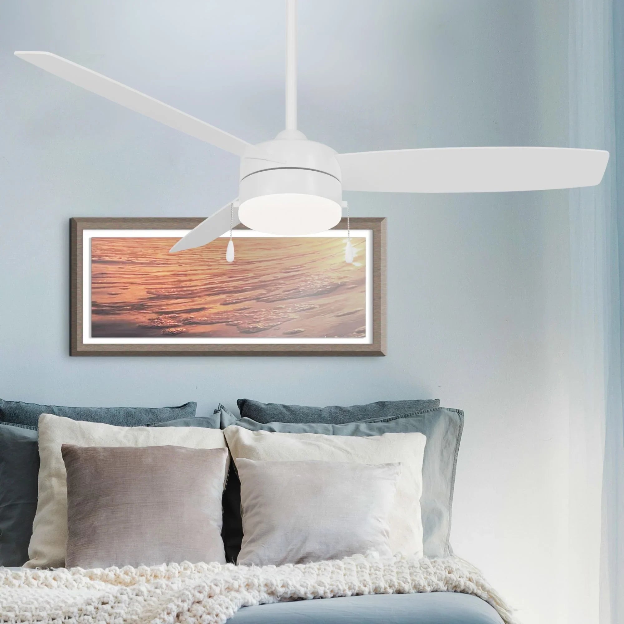 Airetor III 54" Flat White 3-Blade LED Ceiling Fan with Pull Chain - Bees Lighting