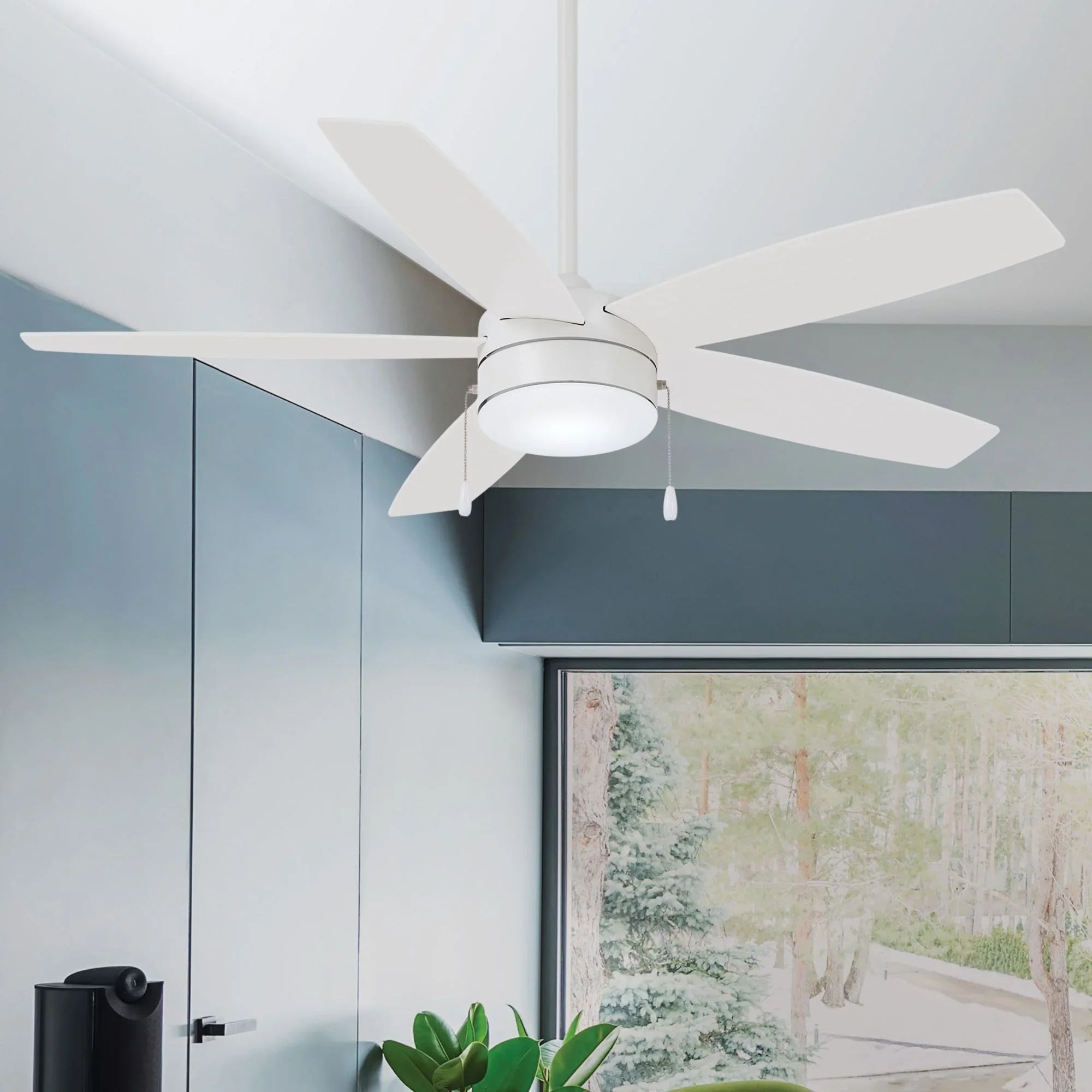 Airetor 52" Flat White 5-Blade LED Ceiling Fan with Pull Chain - Bees Lighting
