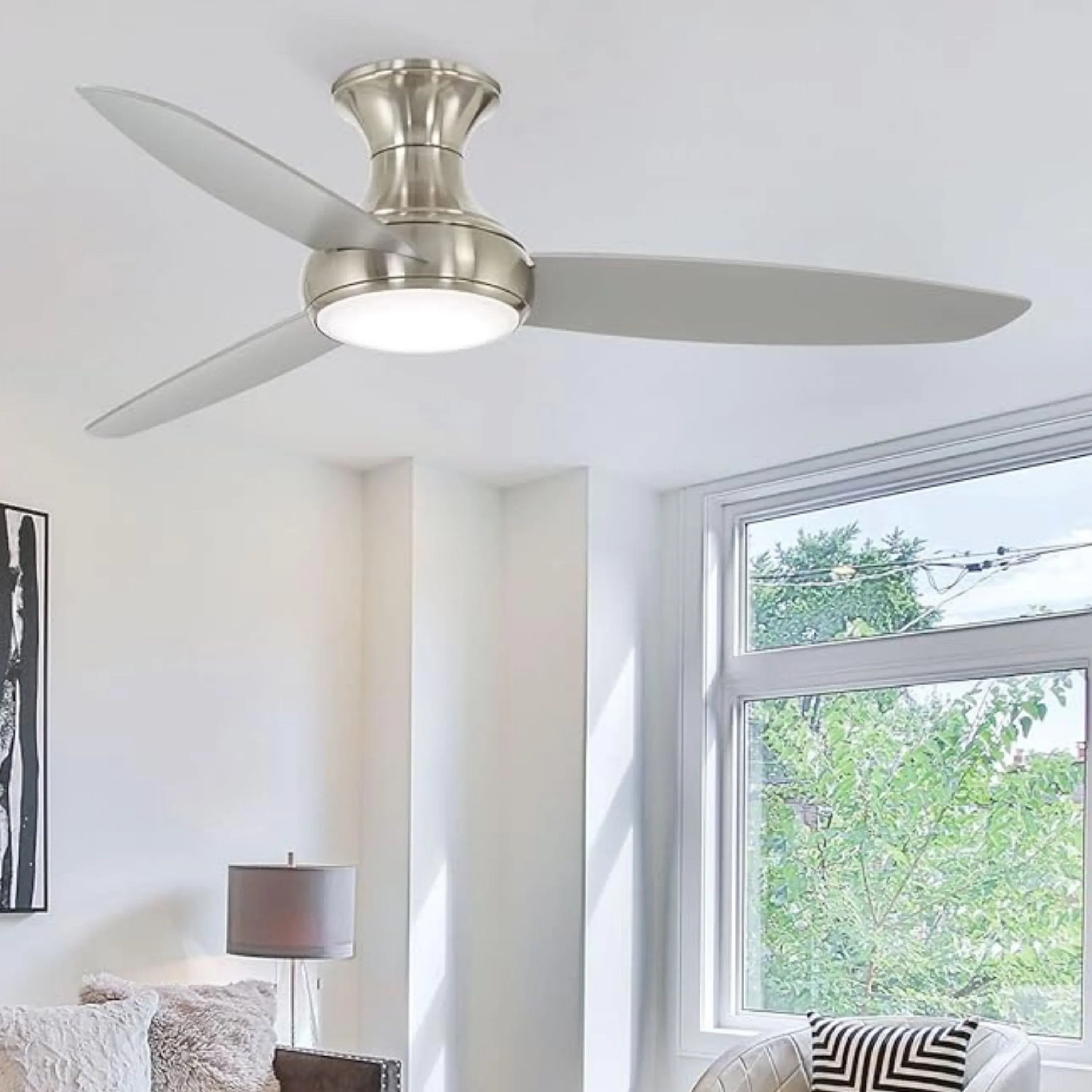 Concept III 54" Nickel Outdoor Hugger LED Smart Ceiling Fan