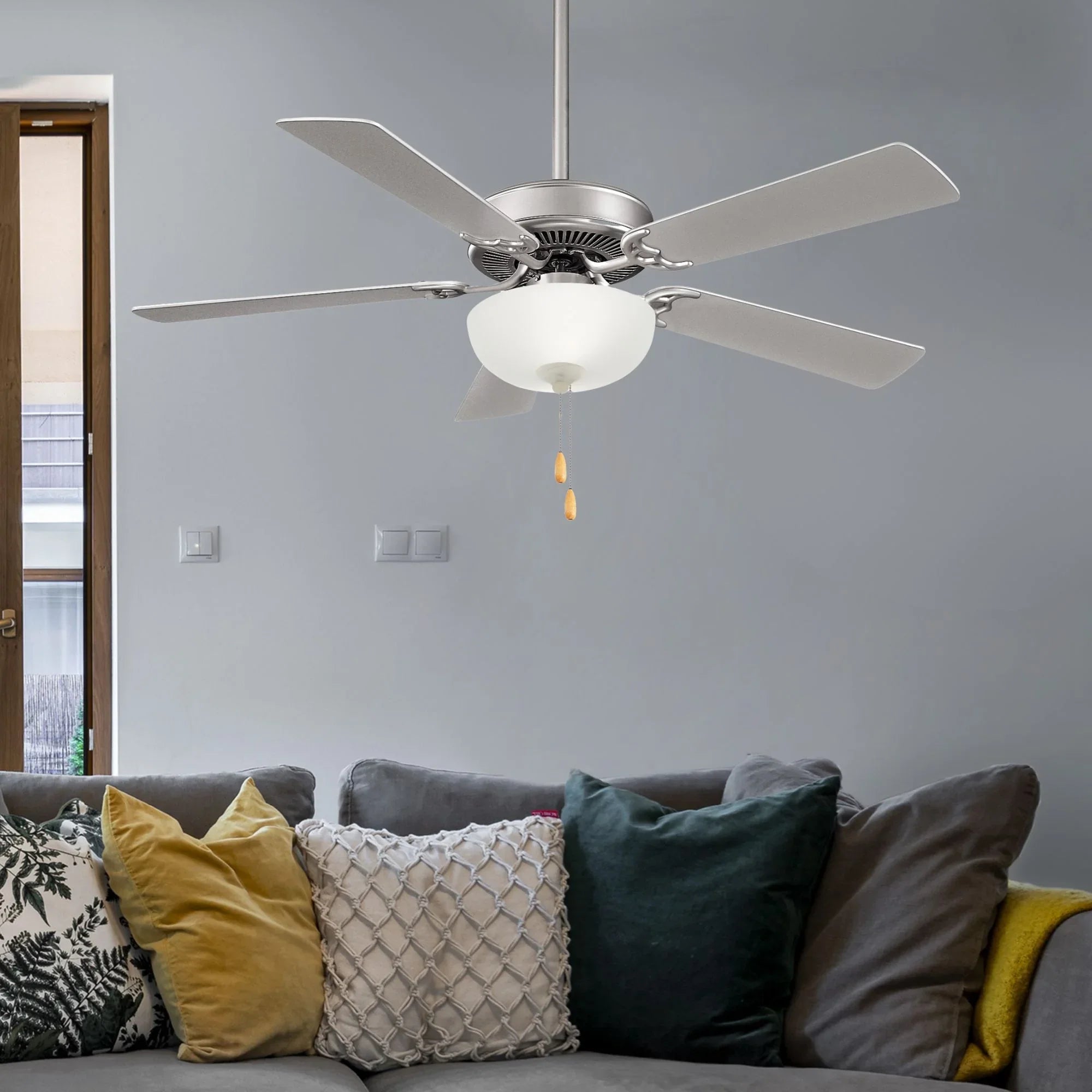 Contractor II Uni-Pack 52" LED Ceiling Fan with Pull Chain, Brushed Steel - Bees Lighting
