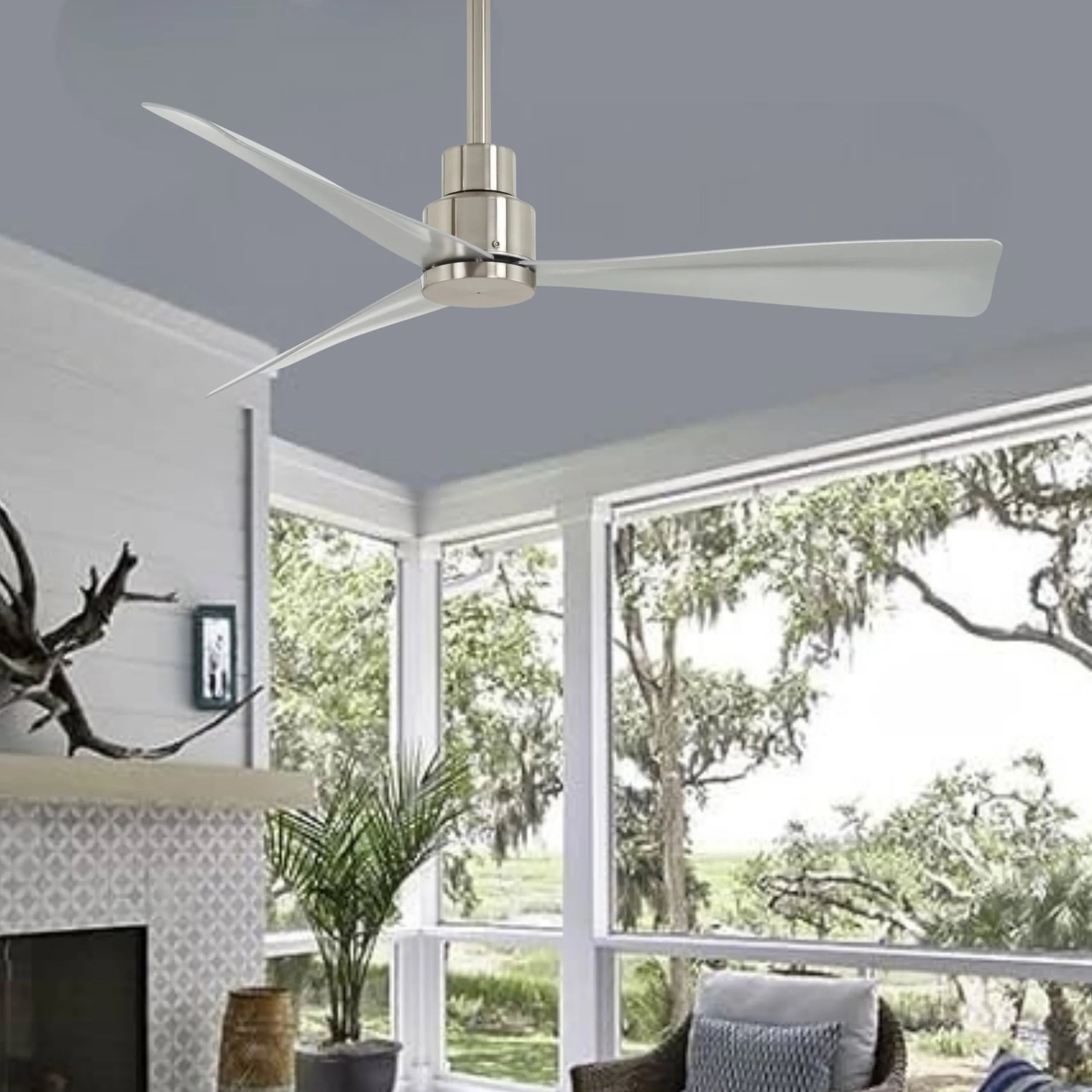Simple 44" Nickel Wet Rated Ceiling Fan with Remote