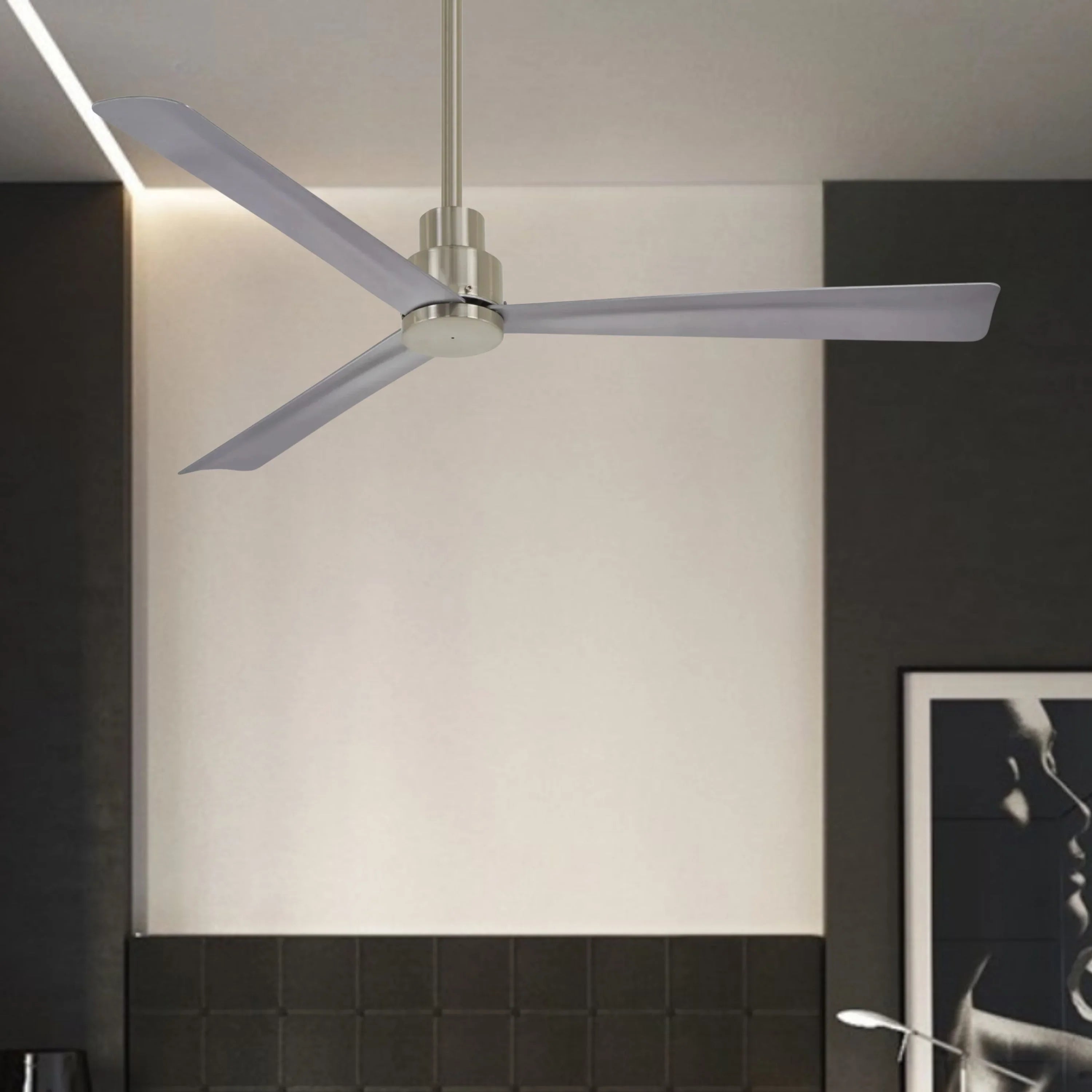 Simple 52" Nickel Wet Rated Ceiling Fan with Remote