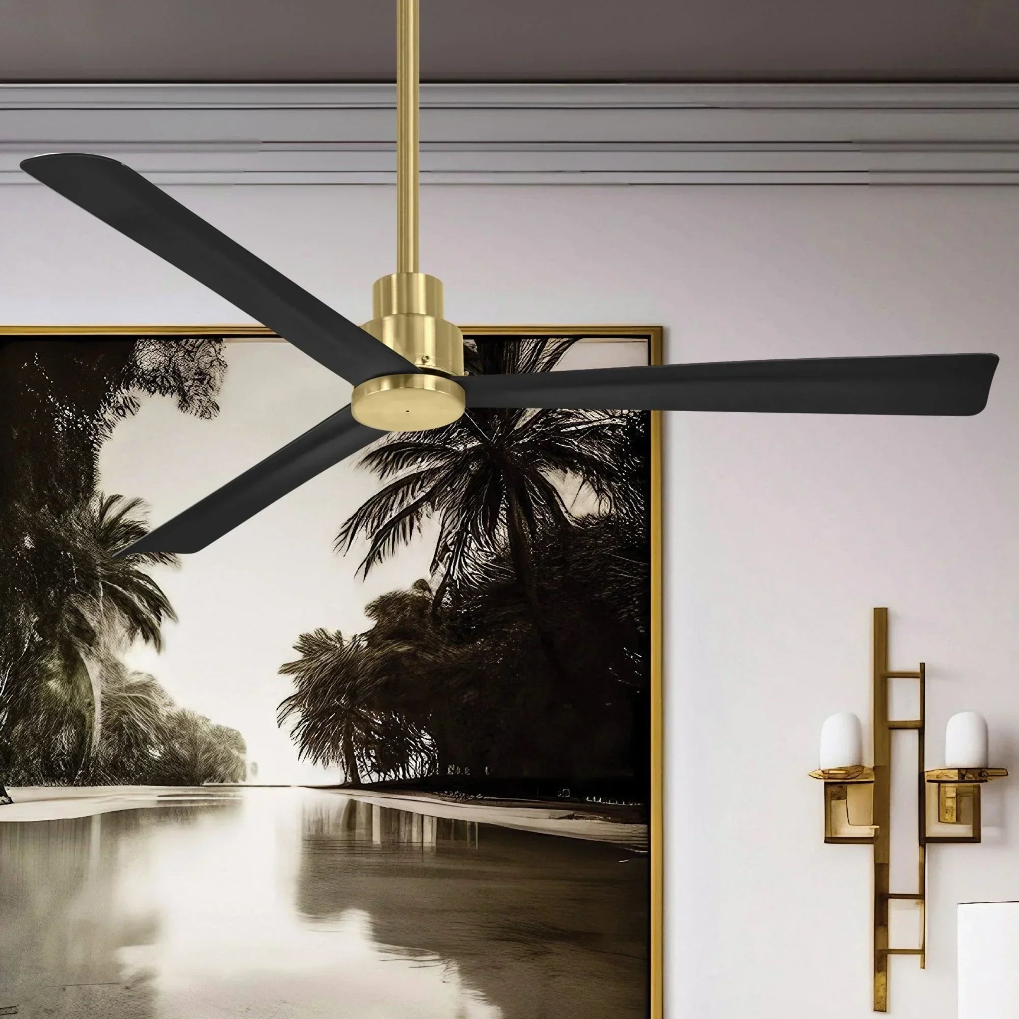 Simple 52" Brass & Black Coal Wet Rated Ceiling Fan with Remote - Bees Lighting