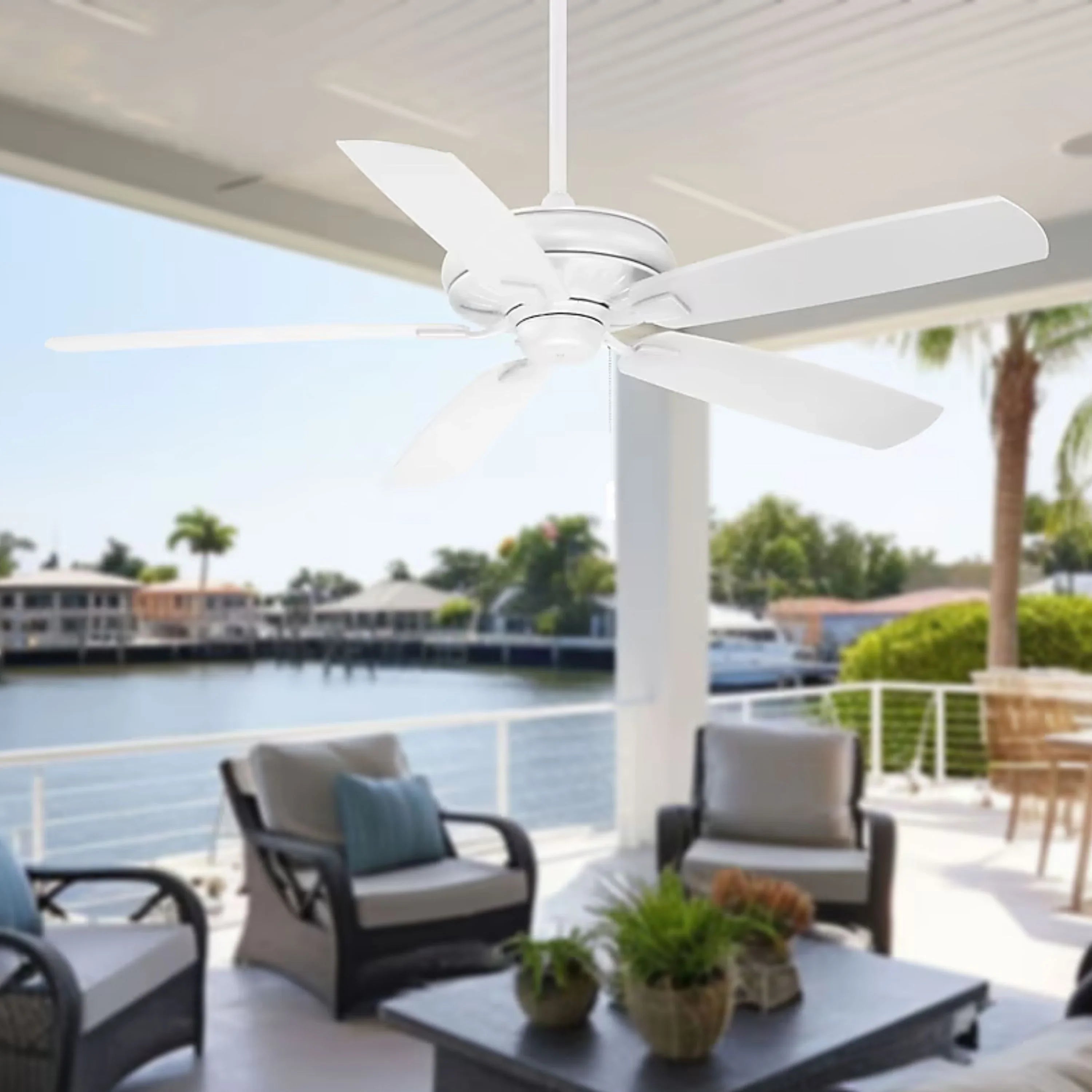 Sunseeker 60" Flat White Outdoor Ceiling Fan with Pull Chain