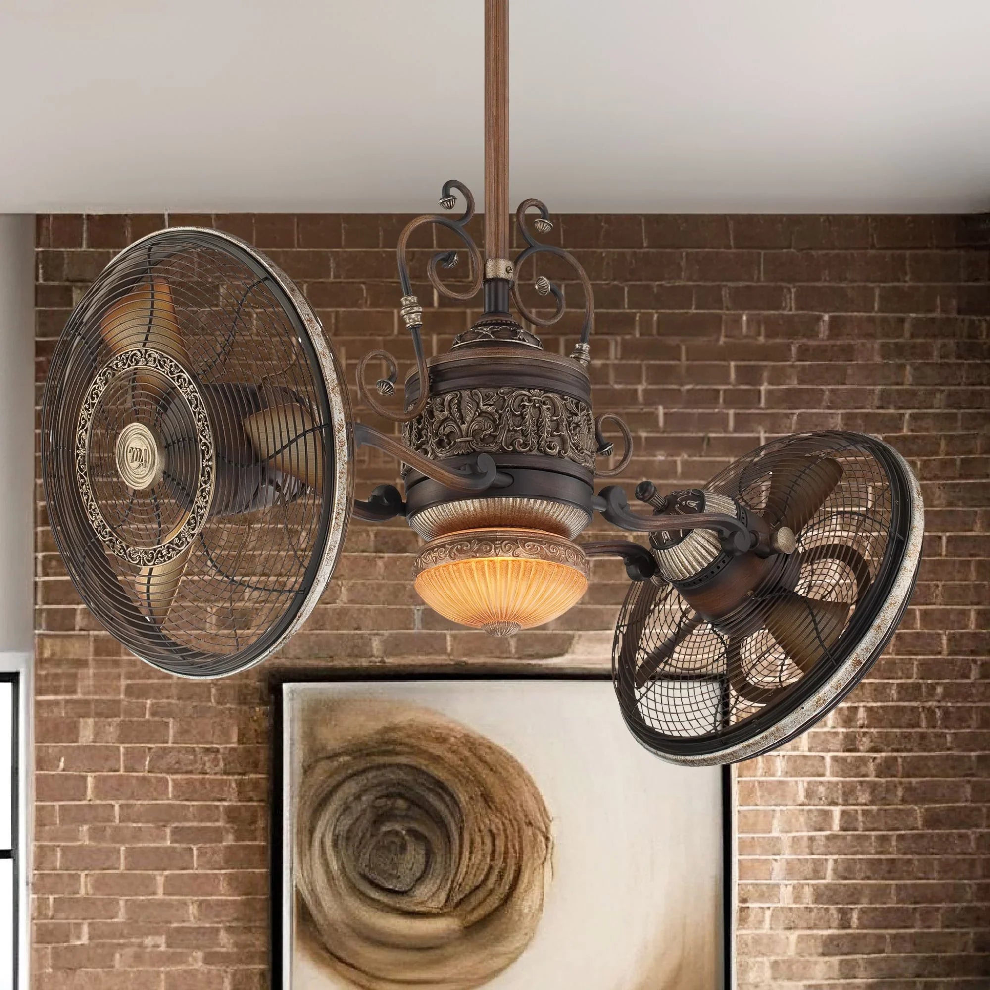 Traditional Gyro LED 42" Dual Ceiling Fan with Wall Control, Belcaro Walnut - Bees Lighting