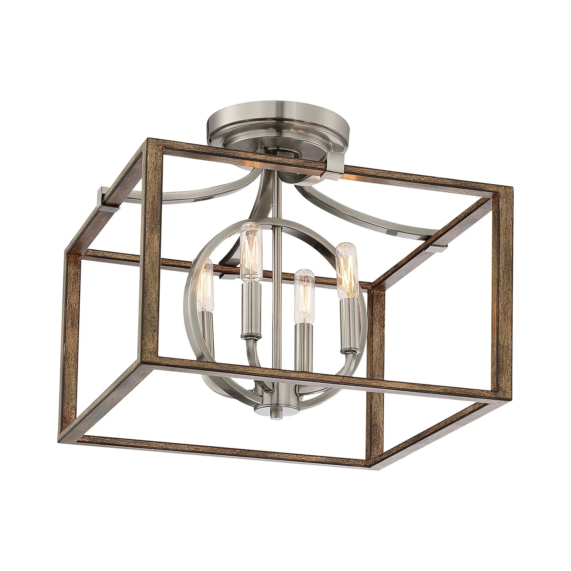 Country Estates 17" Semi-Flush Mount, Sun Faded Wood & Brushed Nickel Finish