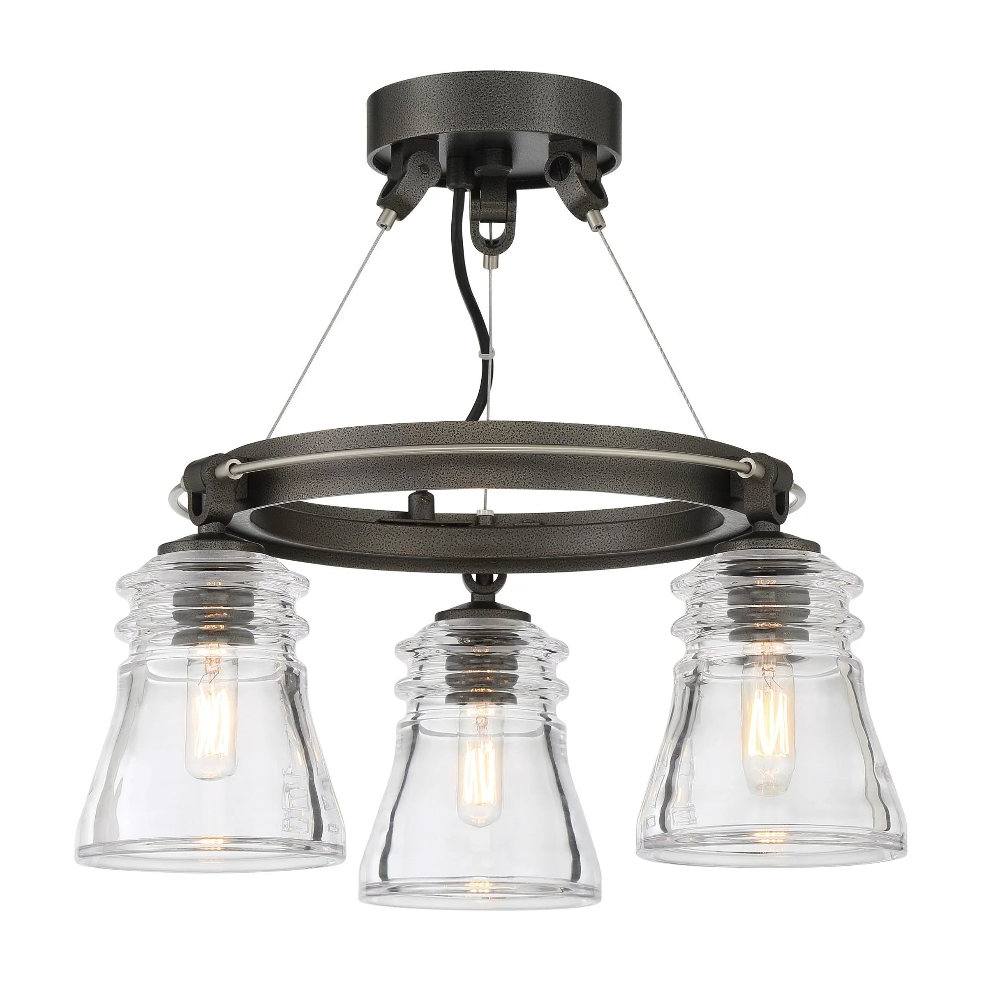 Graham Avenue 17" 3-Light Semi-Flush Mount, Smoked Iron & Brushed Nickel Finish