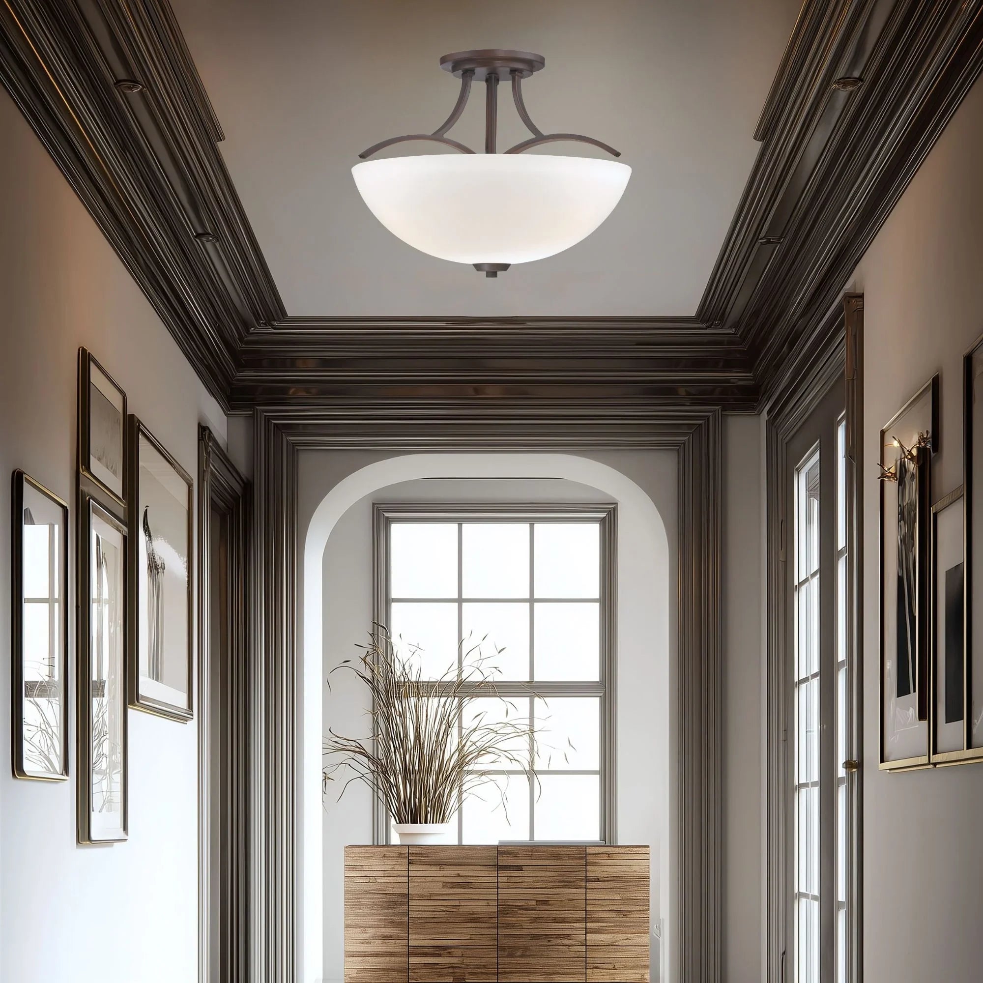 Overland Park 17" 3-Light Semi-Flush Mount, Vintage Bronze Finish