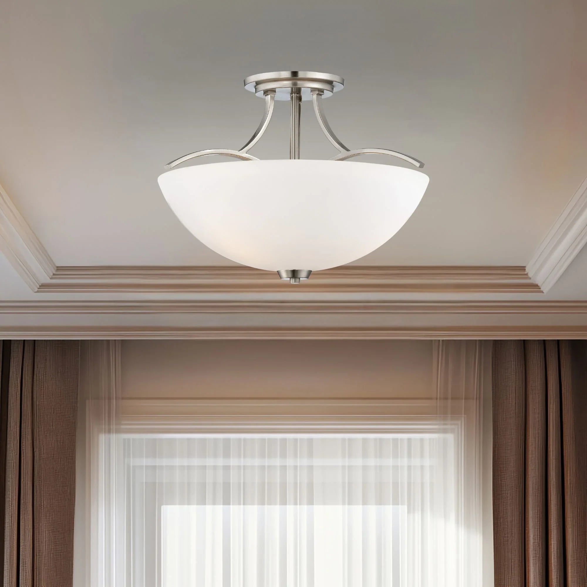 Overland Park 17" 3-Light Semi-Flush Mount, Brushed Nickel Finish