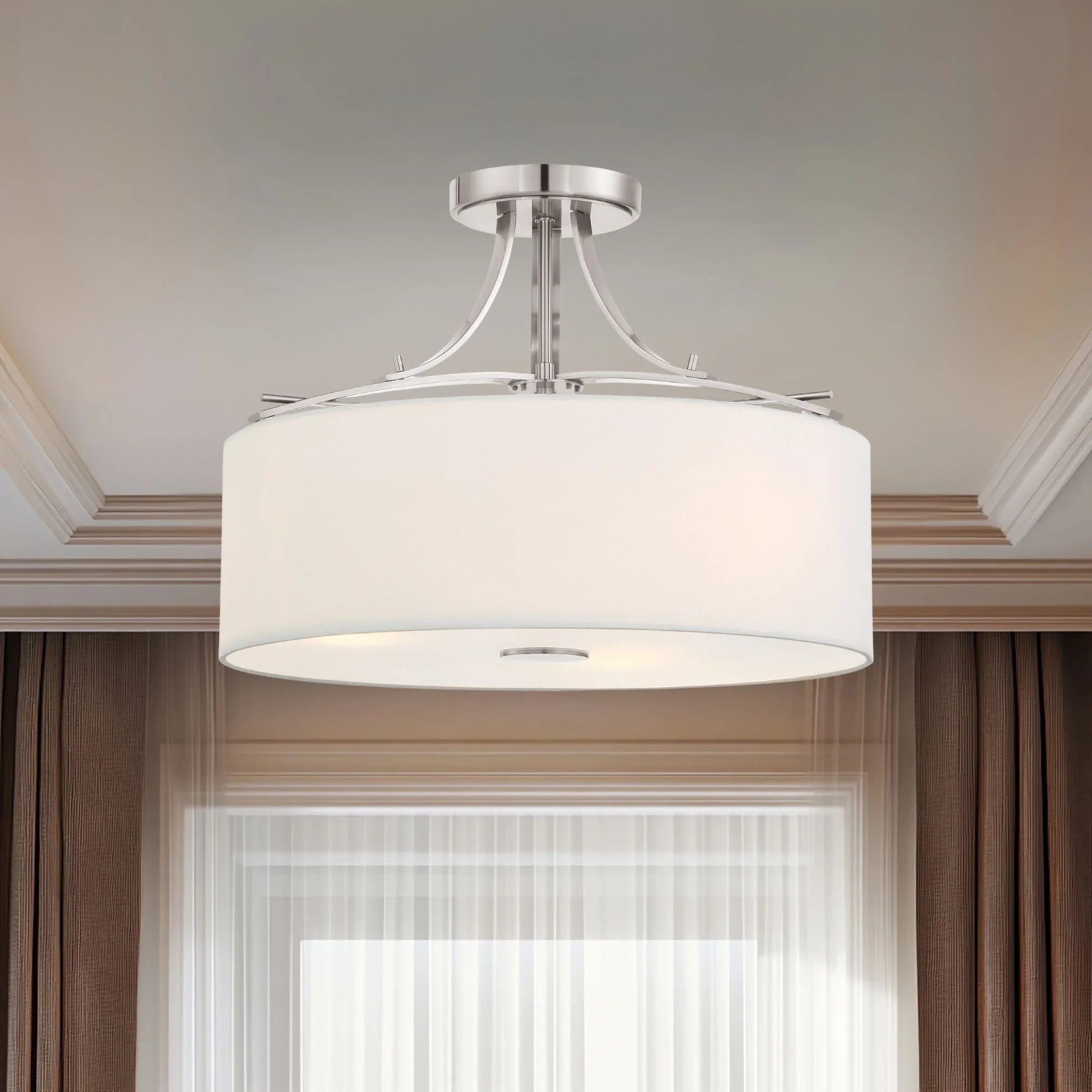 Poleis 17" 3-Light Semi-Flush Mount, Brushed Nickel Finish