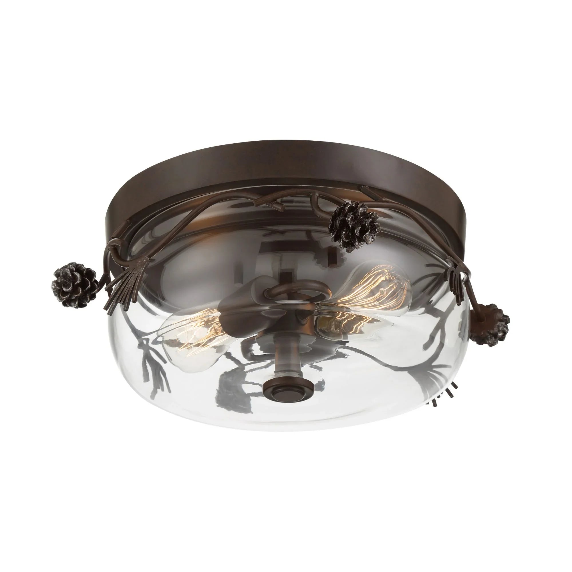 Ponderosa Ridge 16" 2-Light Flush Mount, Weathered Spruce & Silver Finish