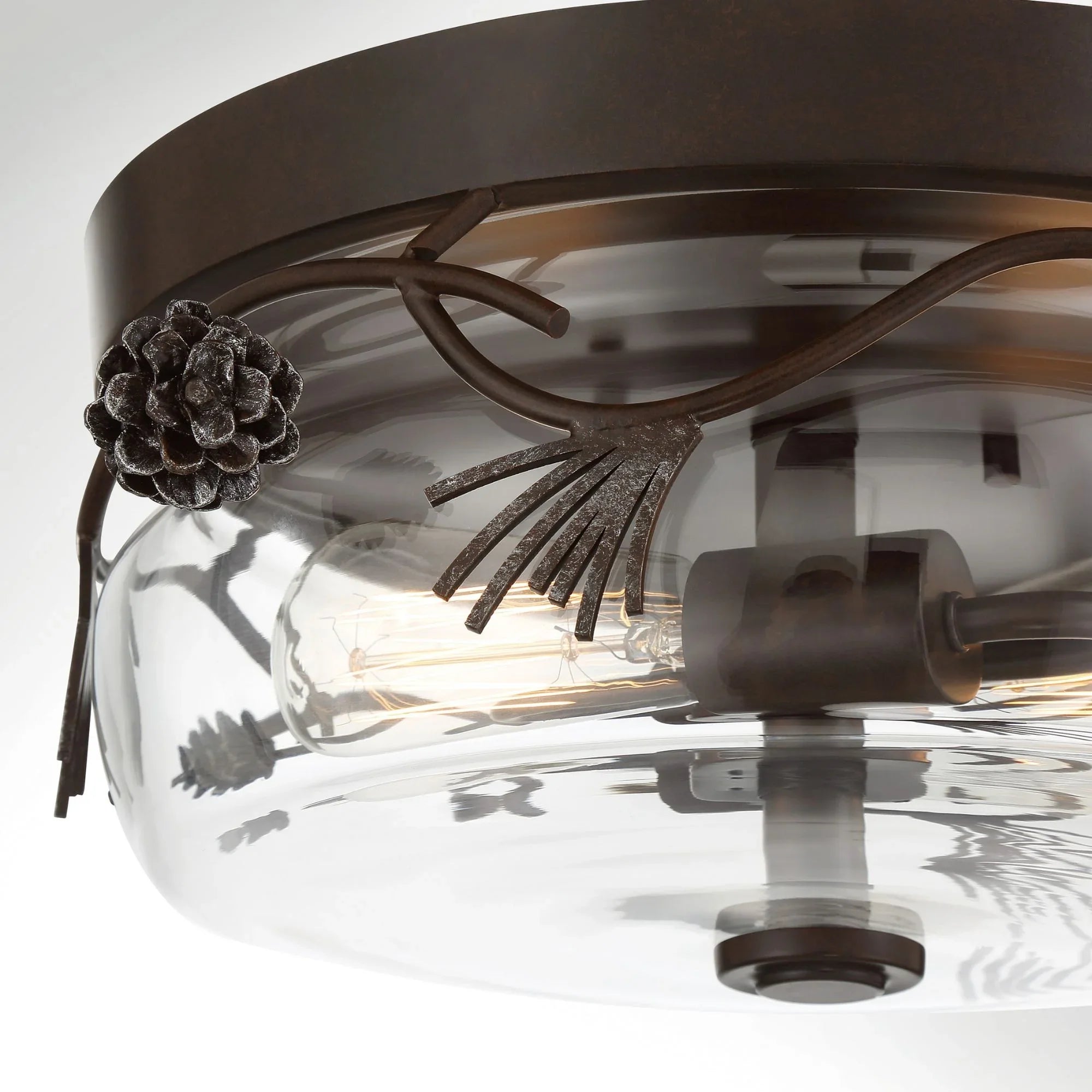 Ponderosa Ridge 16" 2-Light Flush Mount, Weathered Spruce & Silver Finish