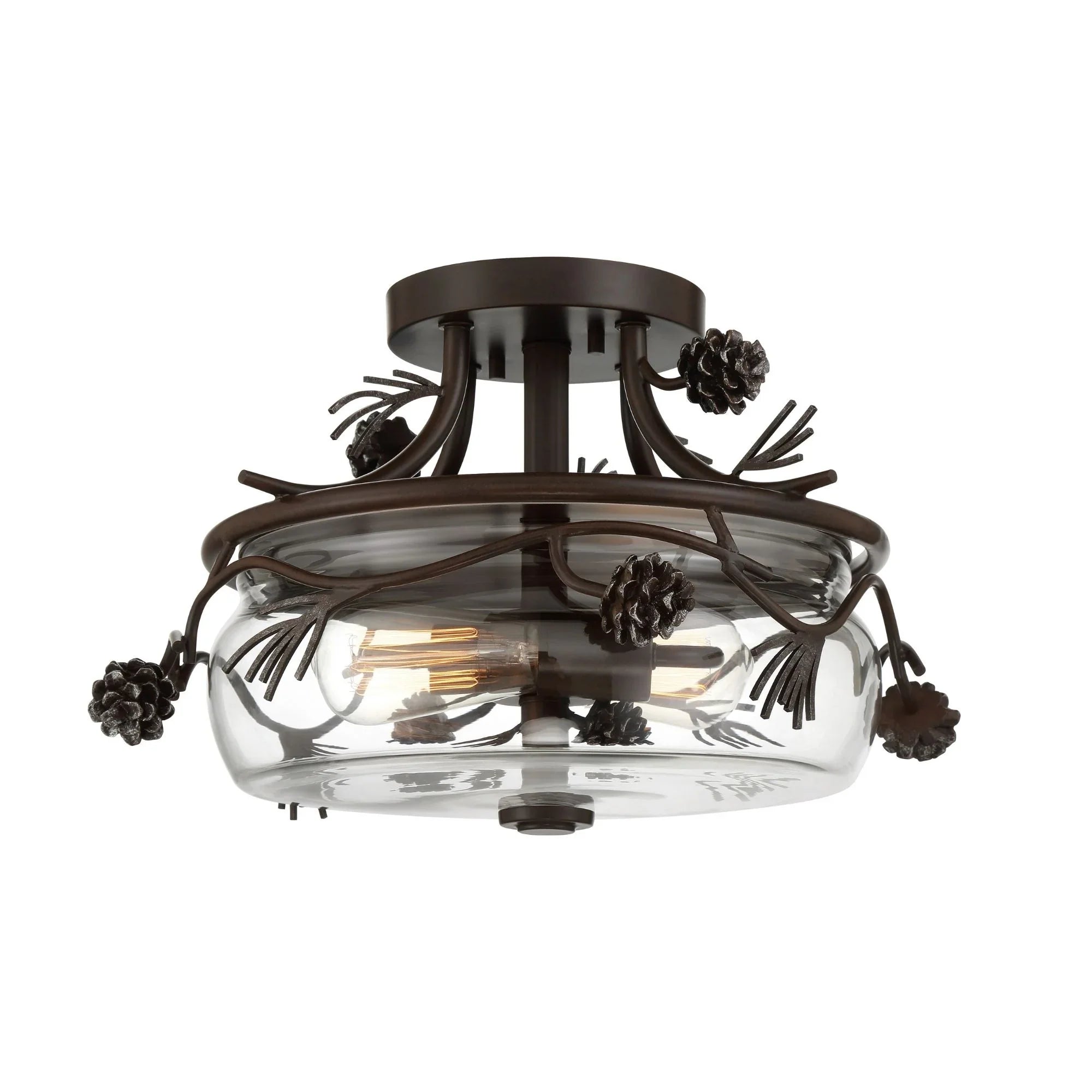 Ponderosa Ridge 16" 2-Light Semi-Flush Mount, Weathered Spruce & Silver Finish