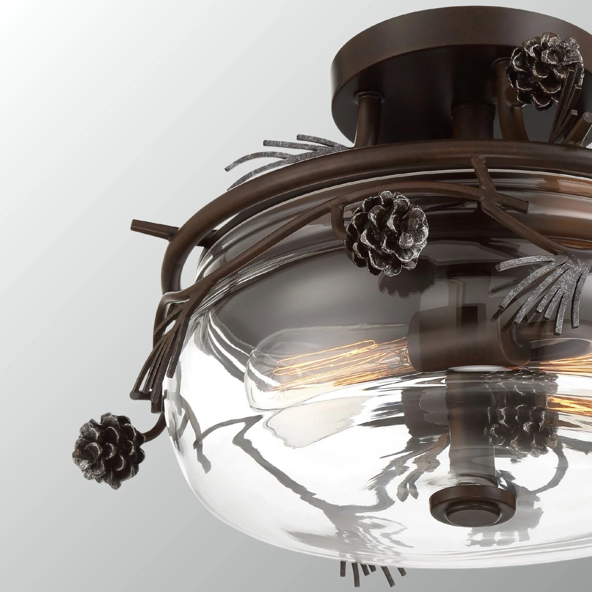 Ponderosa Ridge 16" 2-Light Semi-Flush Mount, Weathered Spruce & Silver Finish