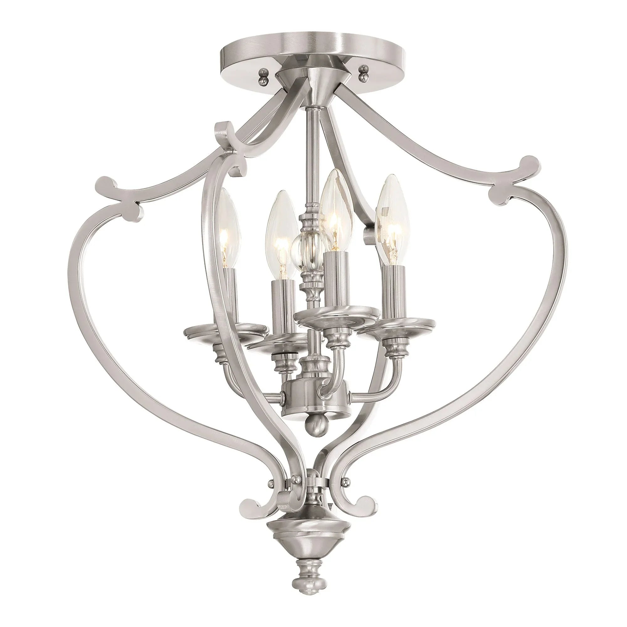 Savannah Row 21" 4-Light Semi-Flush Convertible Pendant, Brushed Nickel Finish