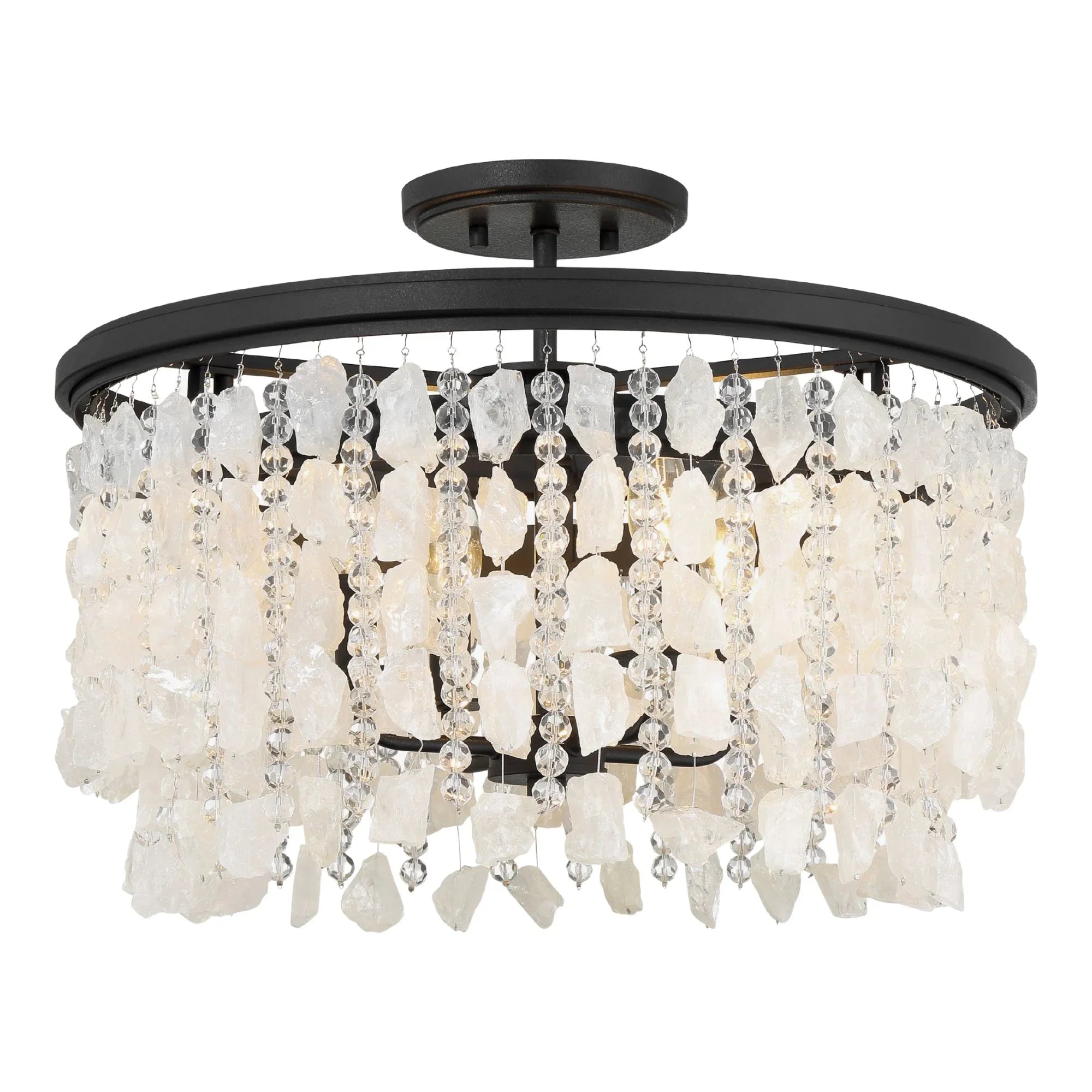 Shimmering Elegance 20" 4-Light Semi-Flush Mount, Sand Coal Finish with Crystals and Beads