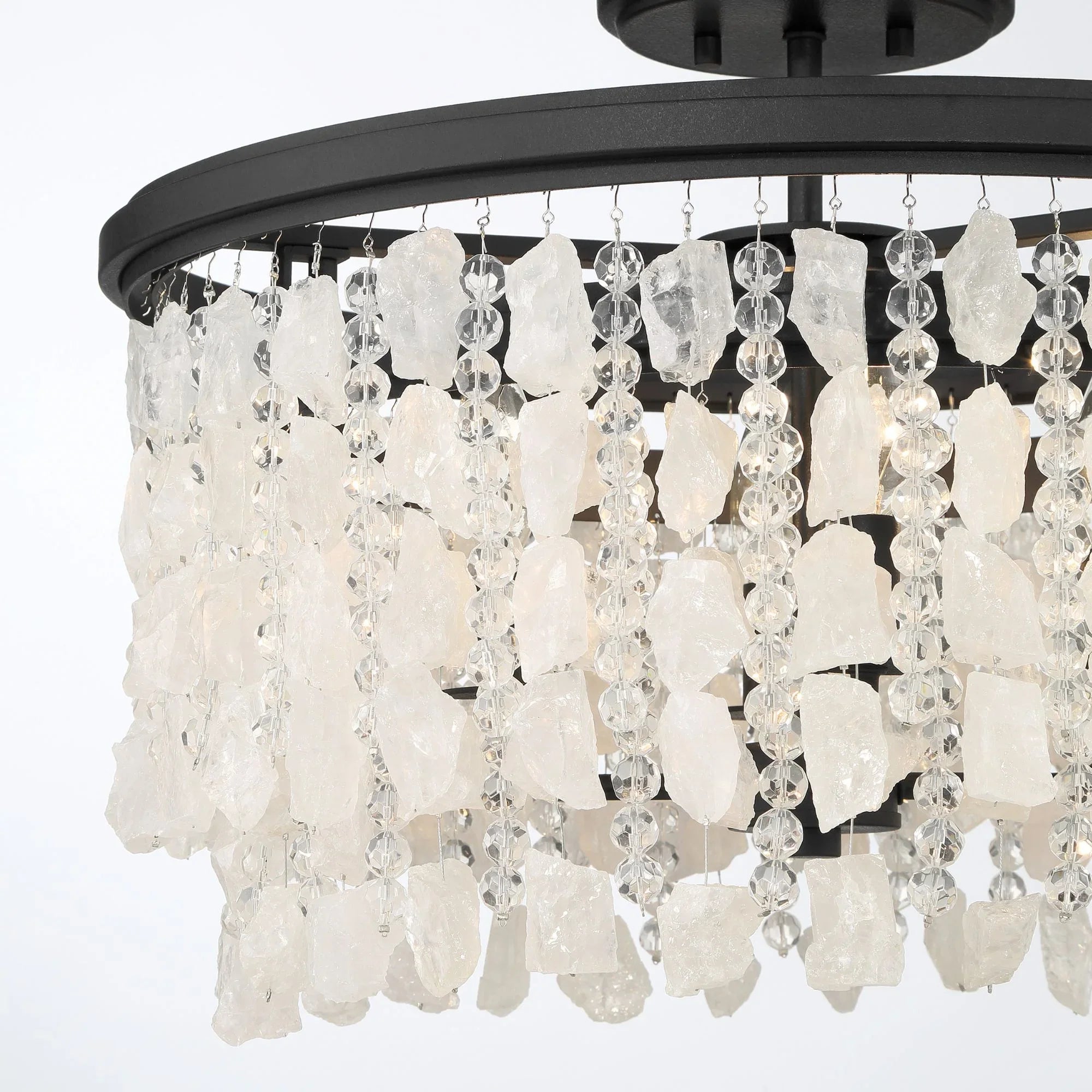 Shimmering Elegance 20" 4-Light Semi-Flush Mount, Sand Coal Finish with Crystals and Beads