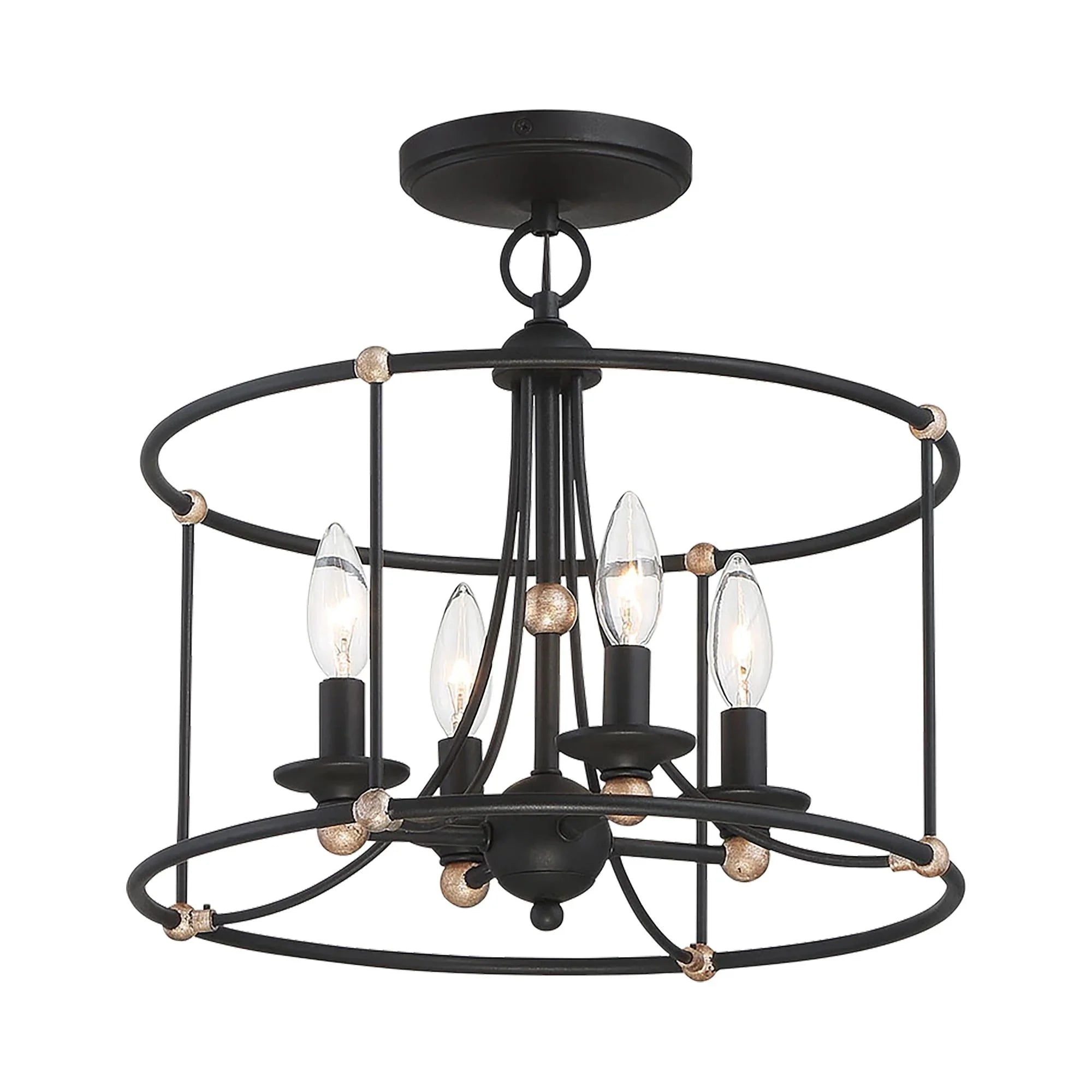 Westchester County 16" 4-Light Semi-Flush Mount, Sand Coal & Gold Finish