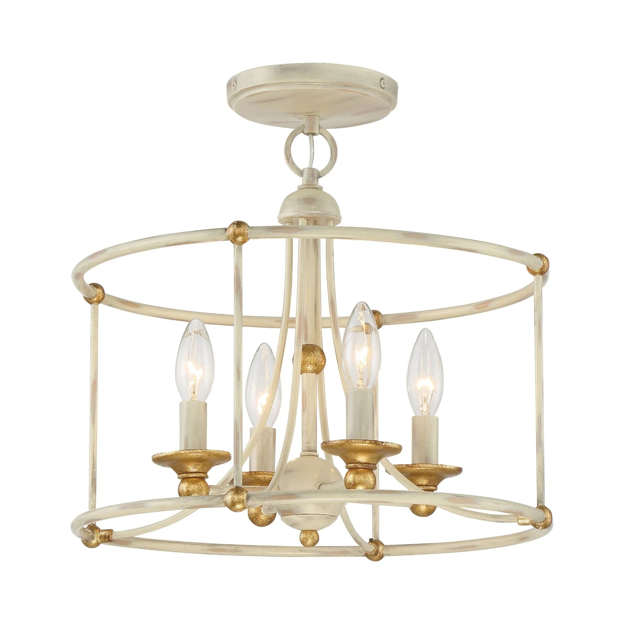 Westchester County 16" 4-Light Semi-Flush Mount, Farmhouse White & Gold Finish