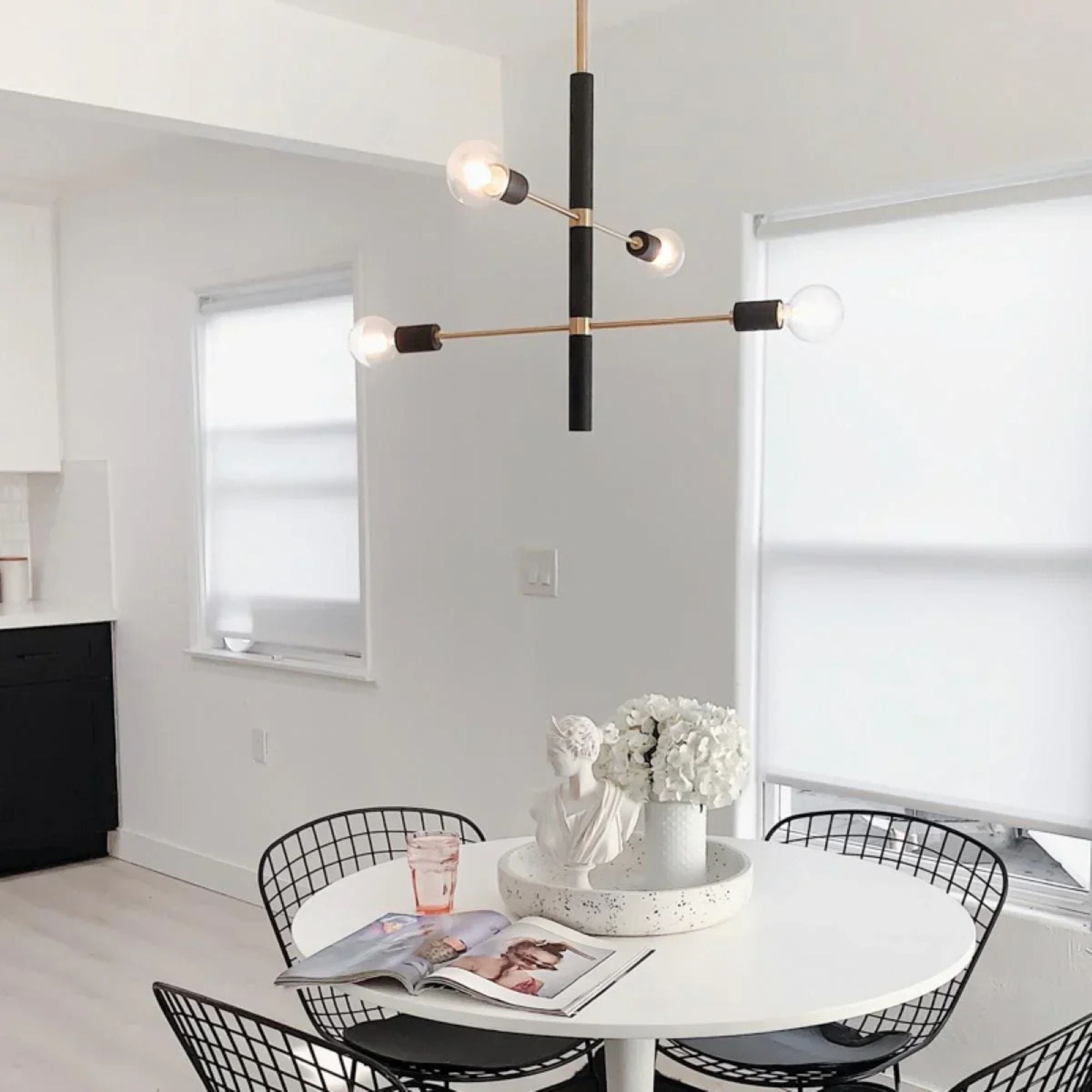 Astrid 24" 4-Light Chandelier, Aged Brass/Black Finish