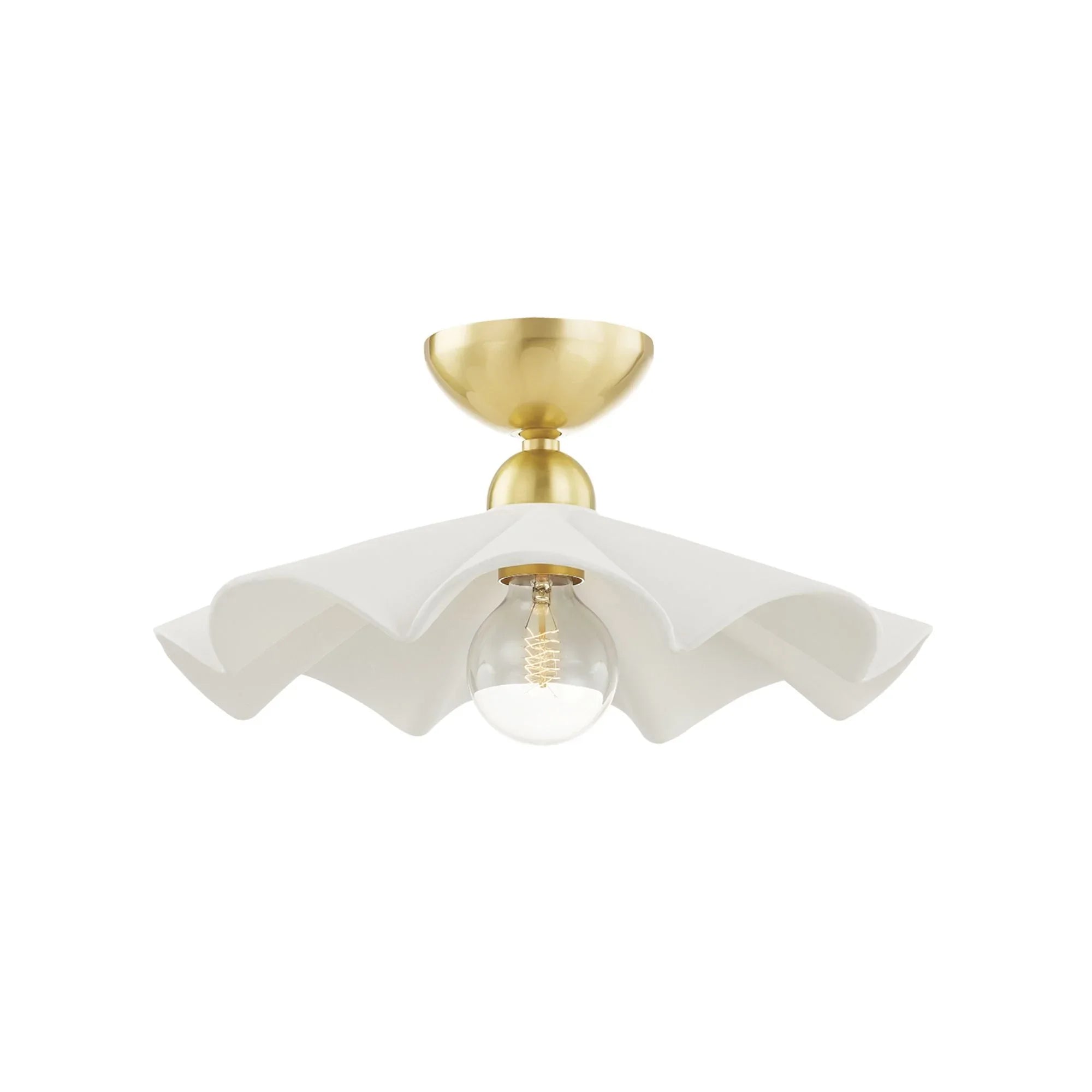 Maisie 20" Adjustable Semi Flush/Pendant Light, Aged Brass/Ceramic White Finish