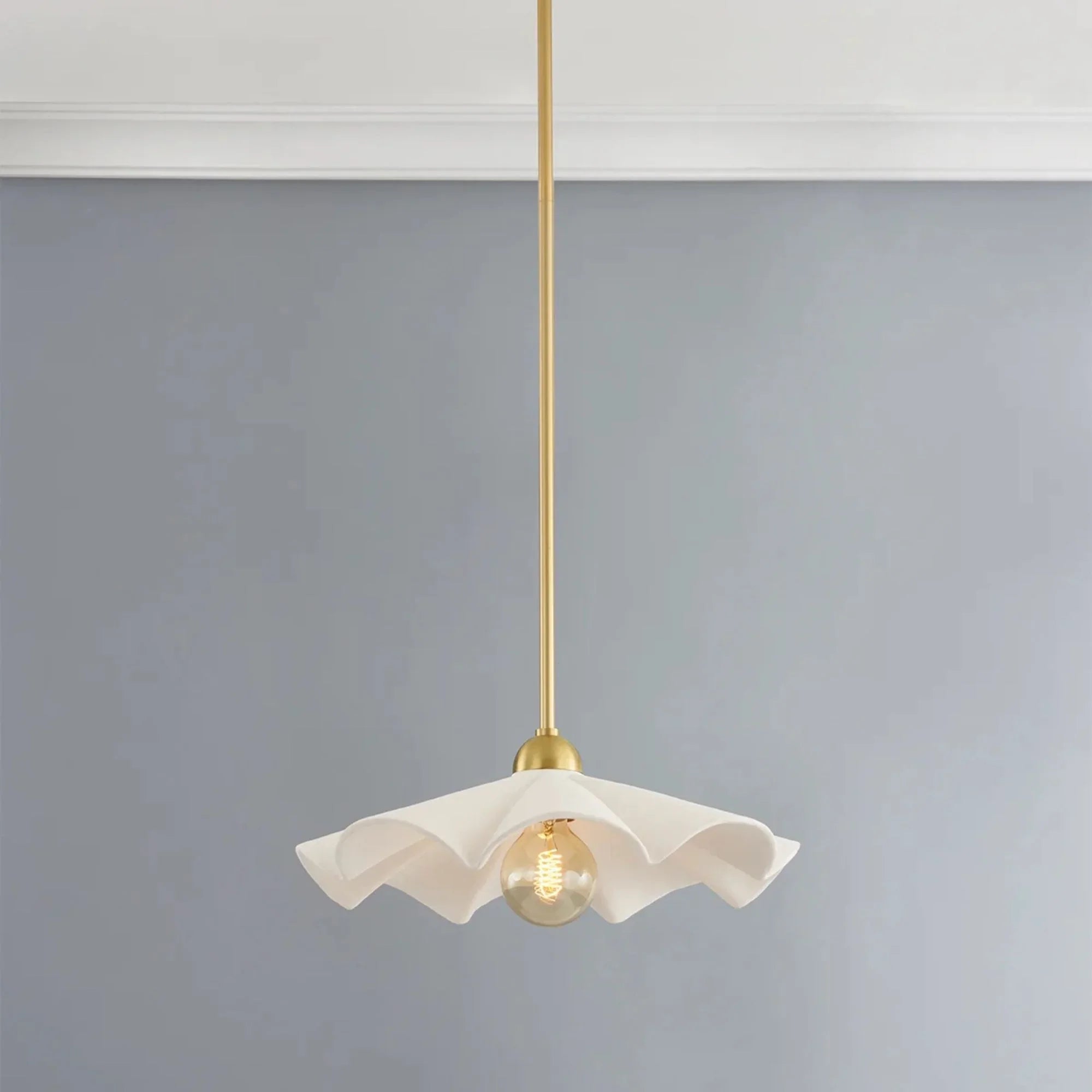 Maisie 20" Adjustable Semi Flush/Pendant Light, Aged Brass/Ceramic White Finish