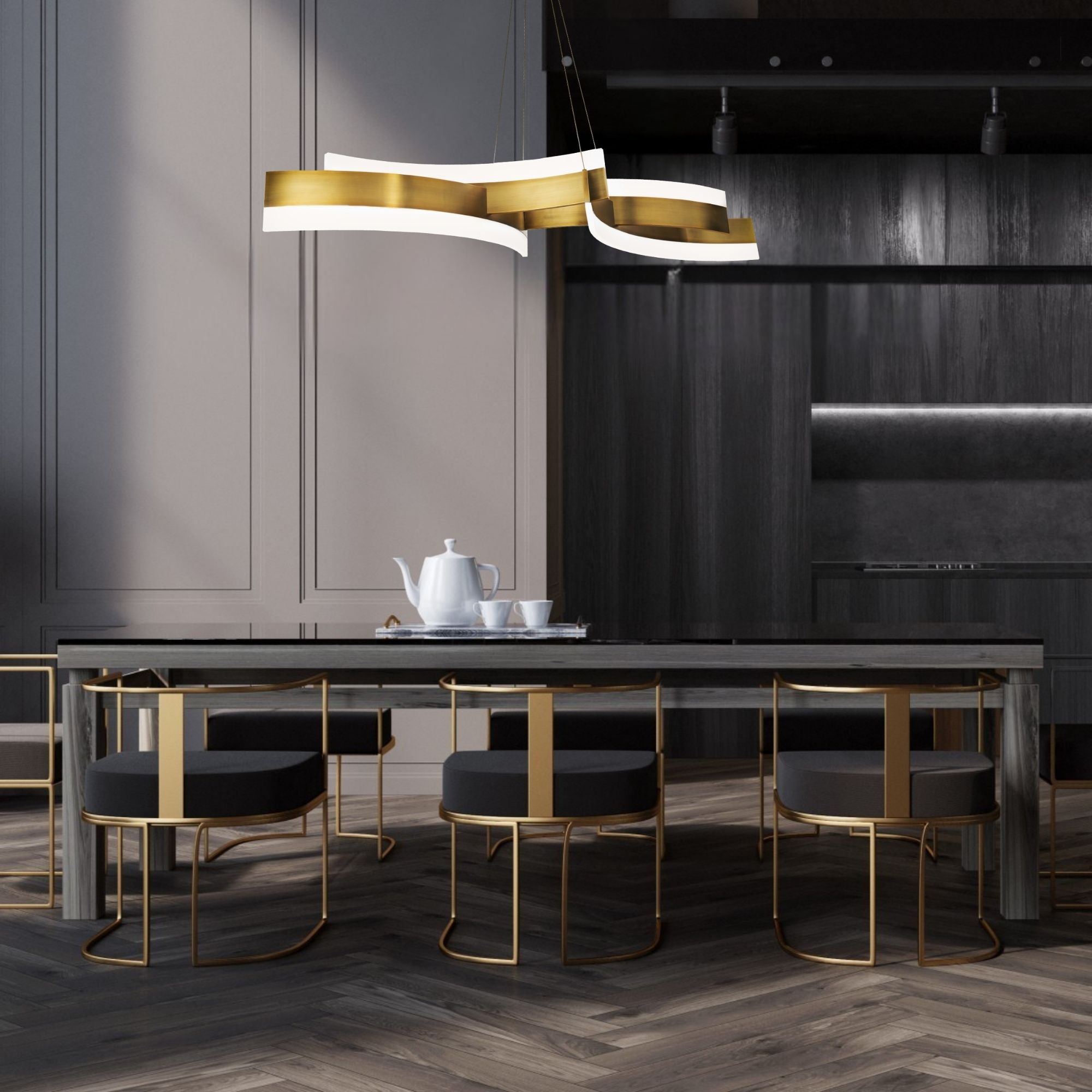 Arcs 57" LED Pendant Light, Aged Brass Finish