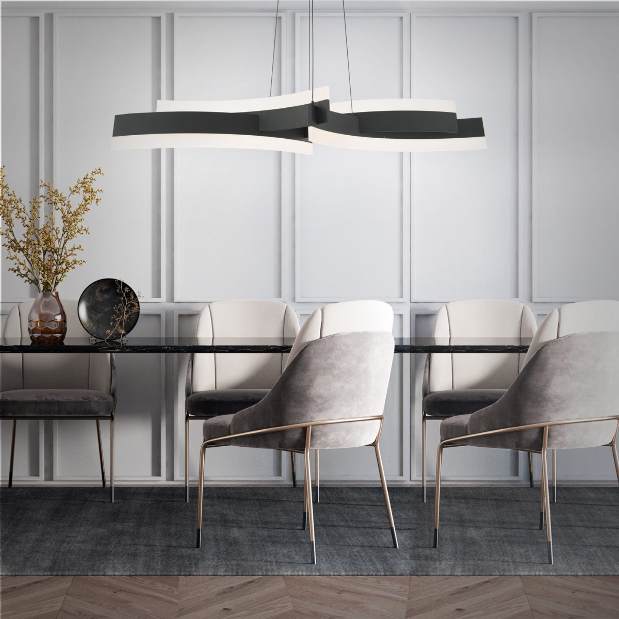 Arcs 57" LED Pendant Light, Black Finish