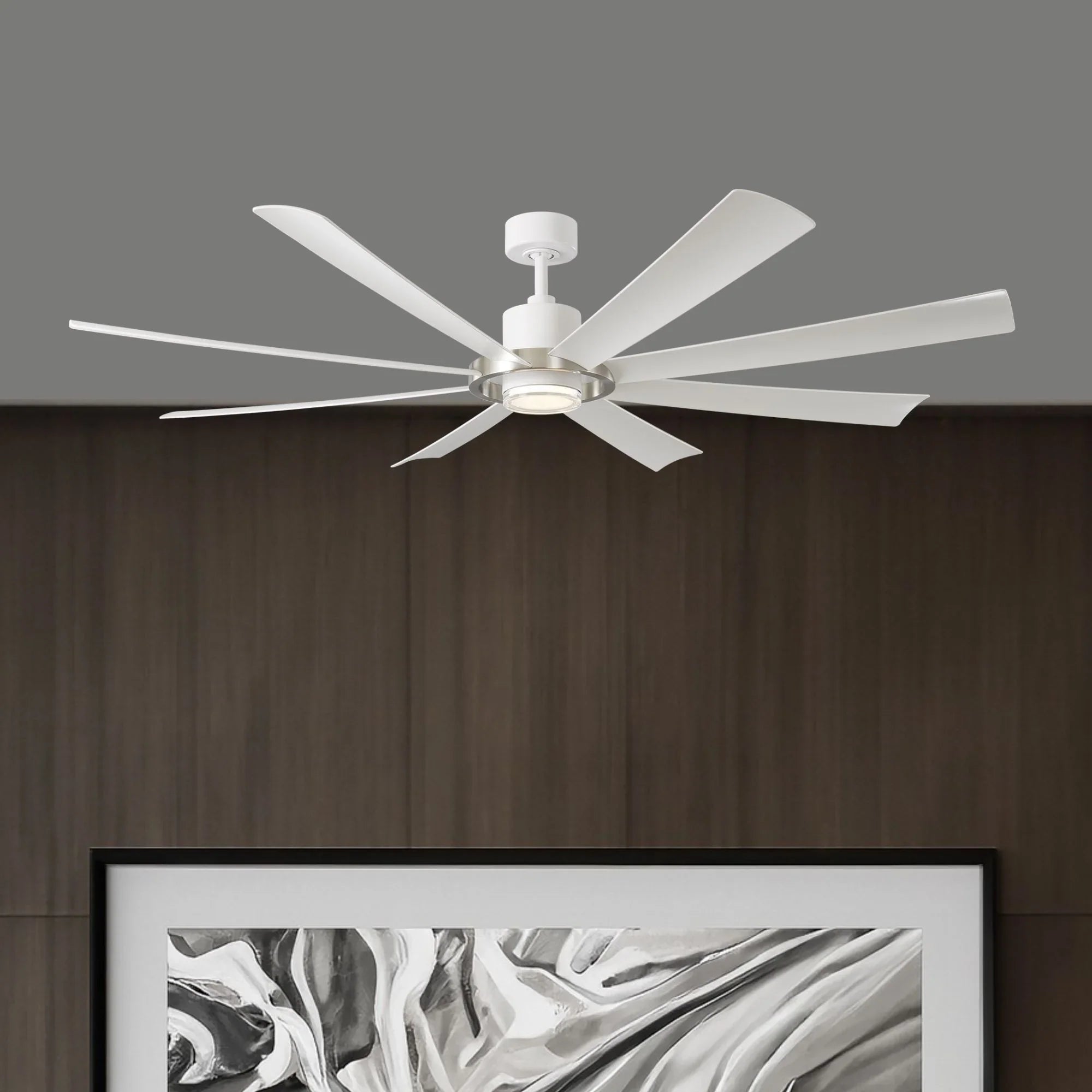 Aura 72" White & Nickel Windmill Outdoor LED Smart Ceiling Fan