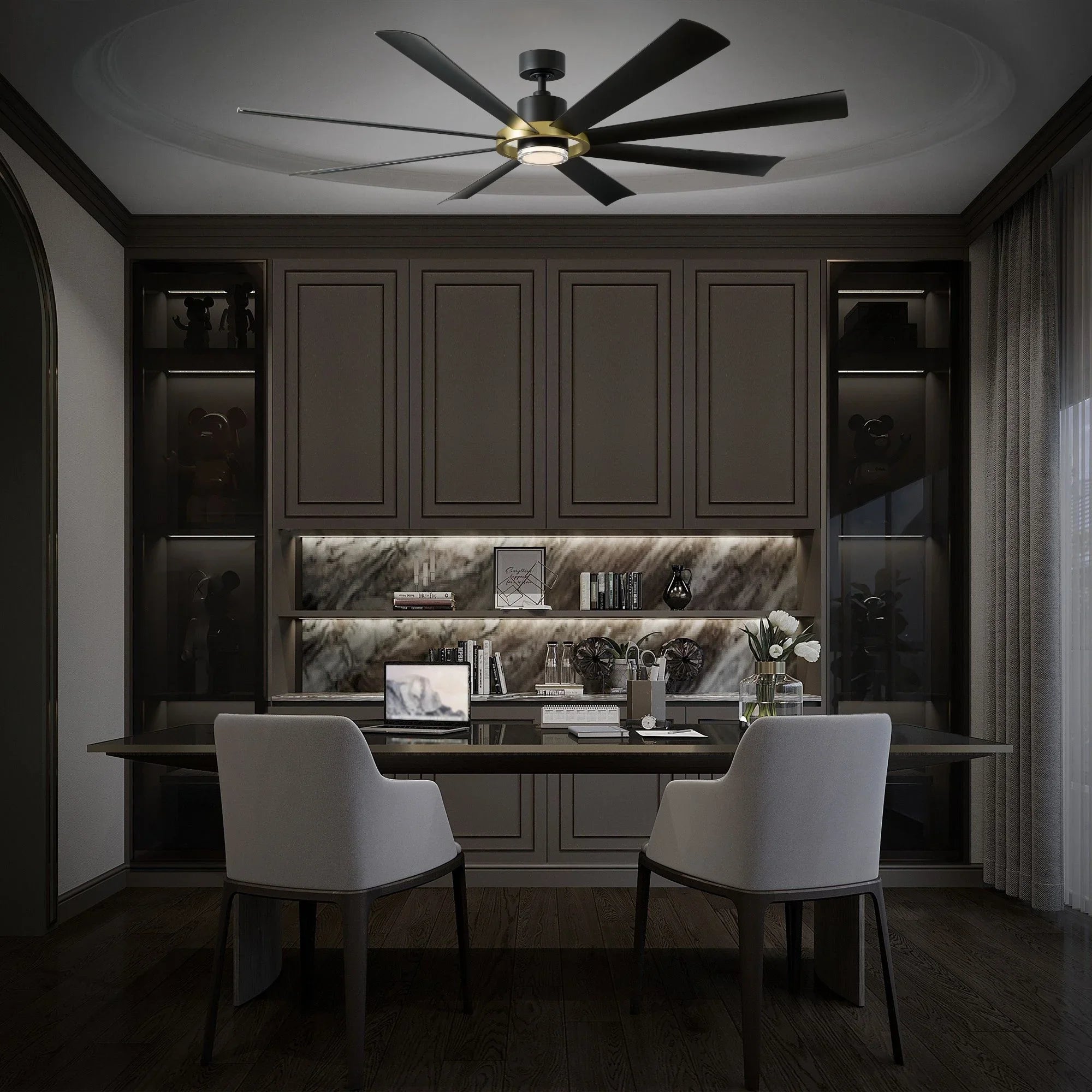 Aura 72" Black & Brass Windmill Outdoor LED Smart Ceiling Fan