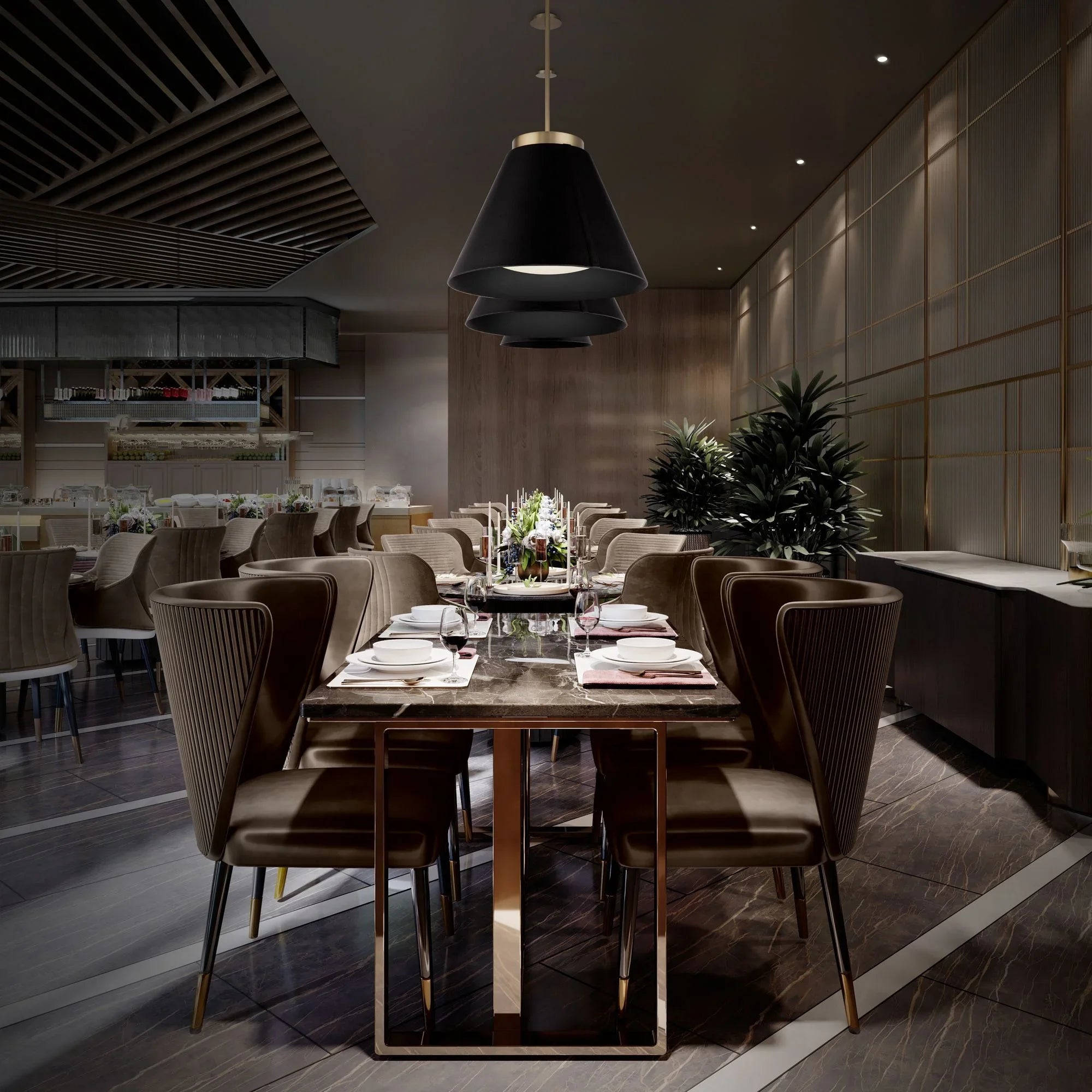 Bentley 24" LED Pendant, Black & Aged Brass Finish