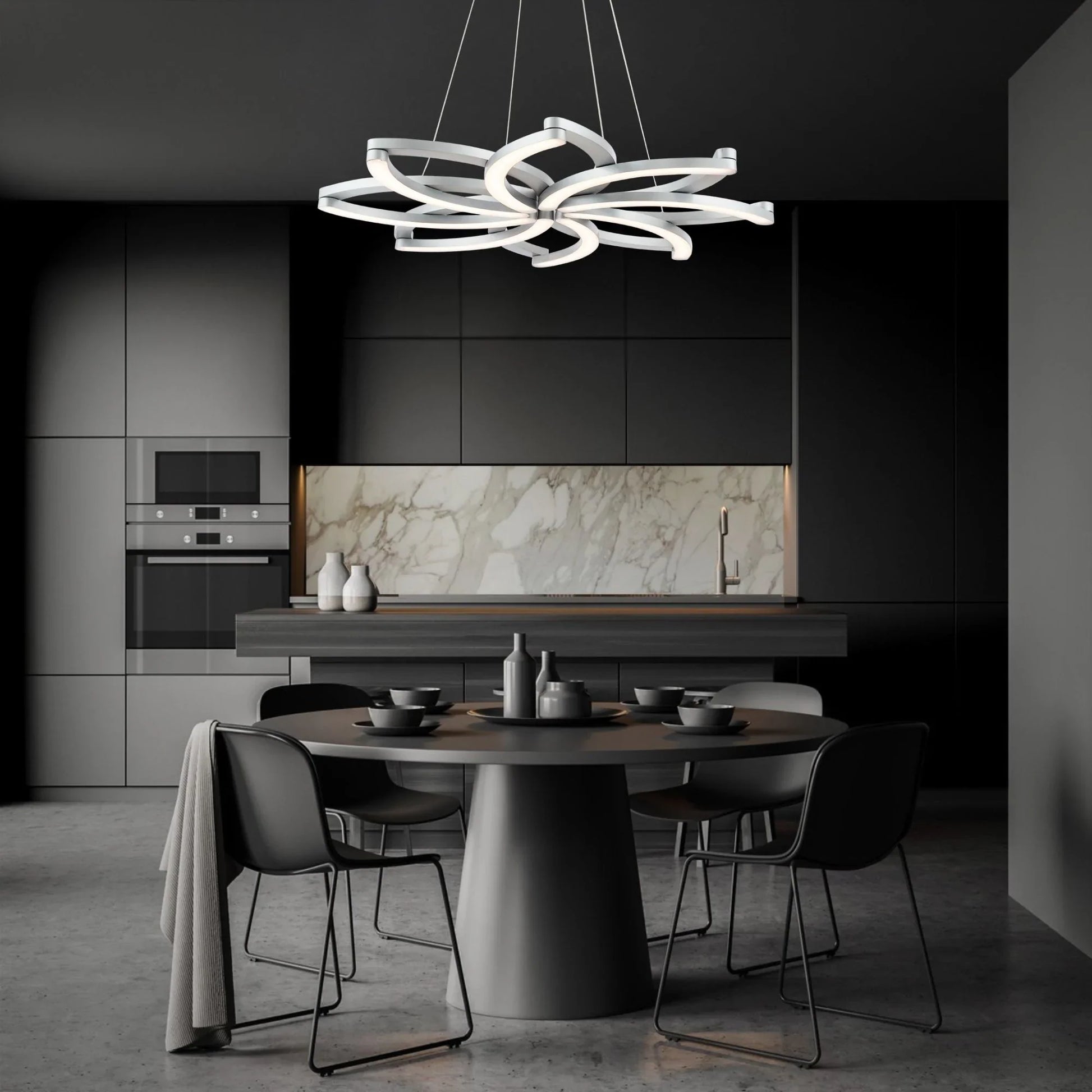 Bloom 32" LED Chandelier, Brushed Aluminum Finish - Bees Lighting
