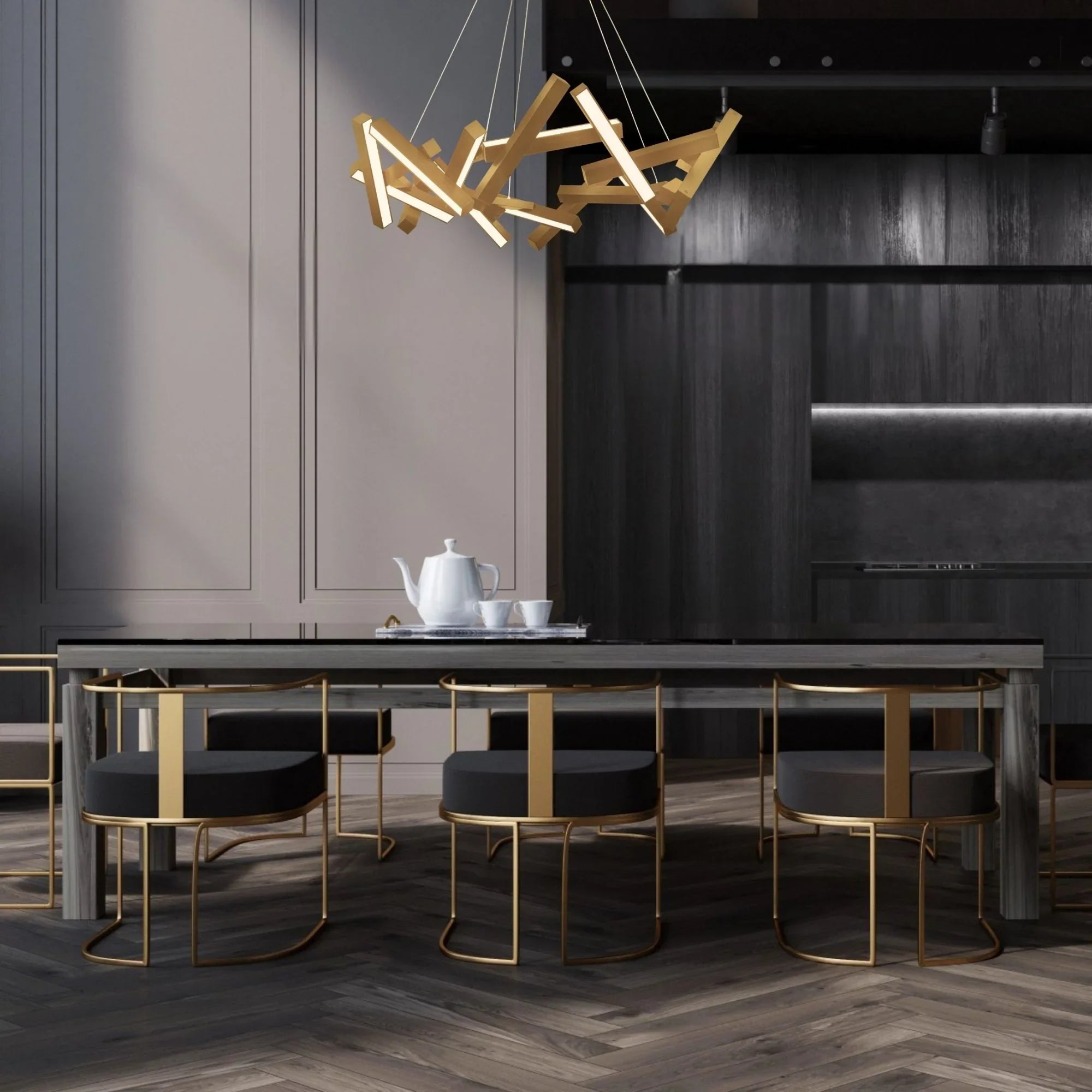 Chaos 34" LED Chandelier, Aged Brass Finish