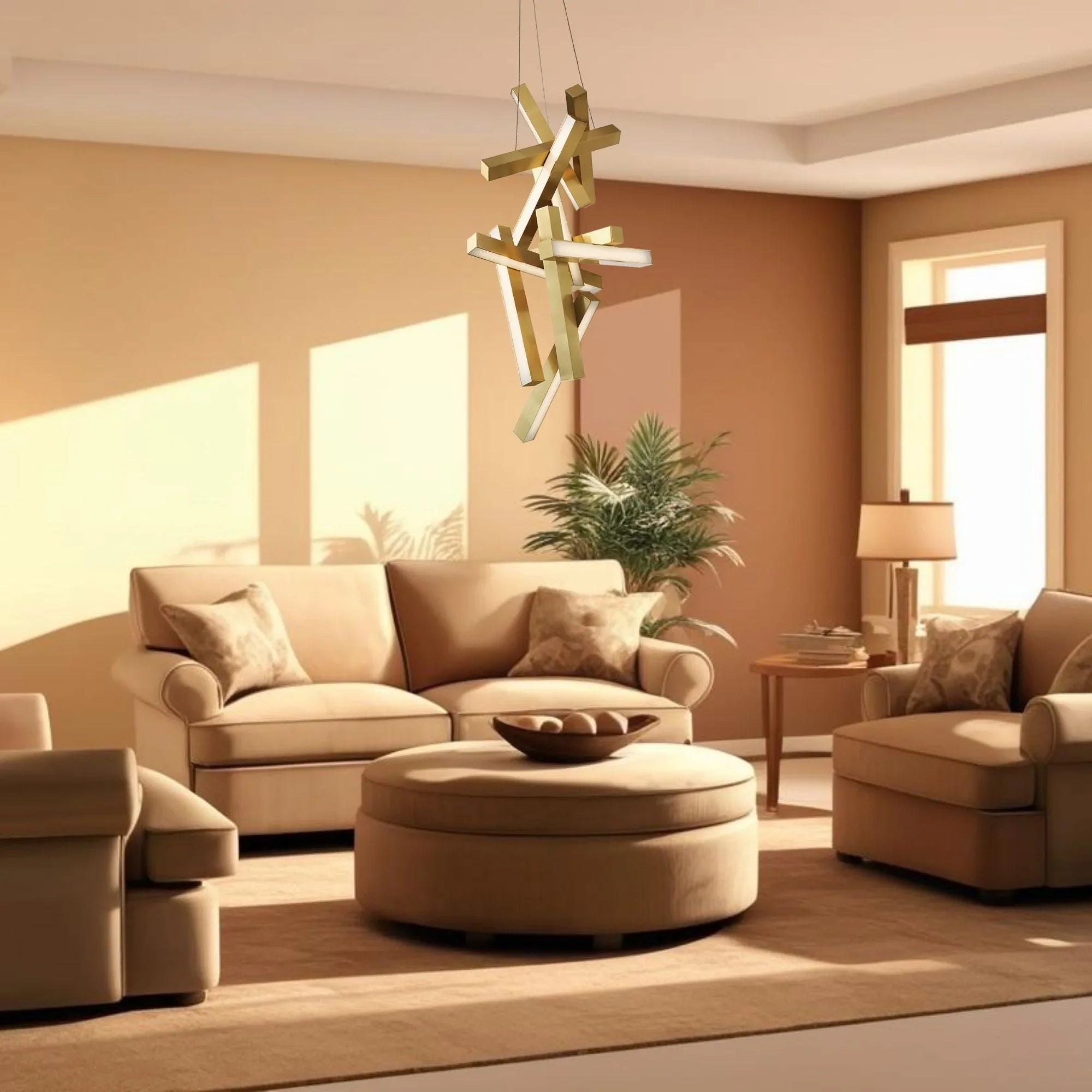 Chaos 49" LED Chandelier, Aged Brass Finish