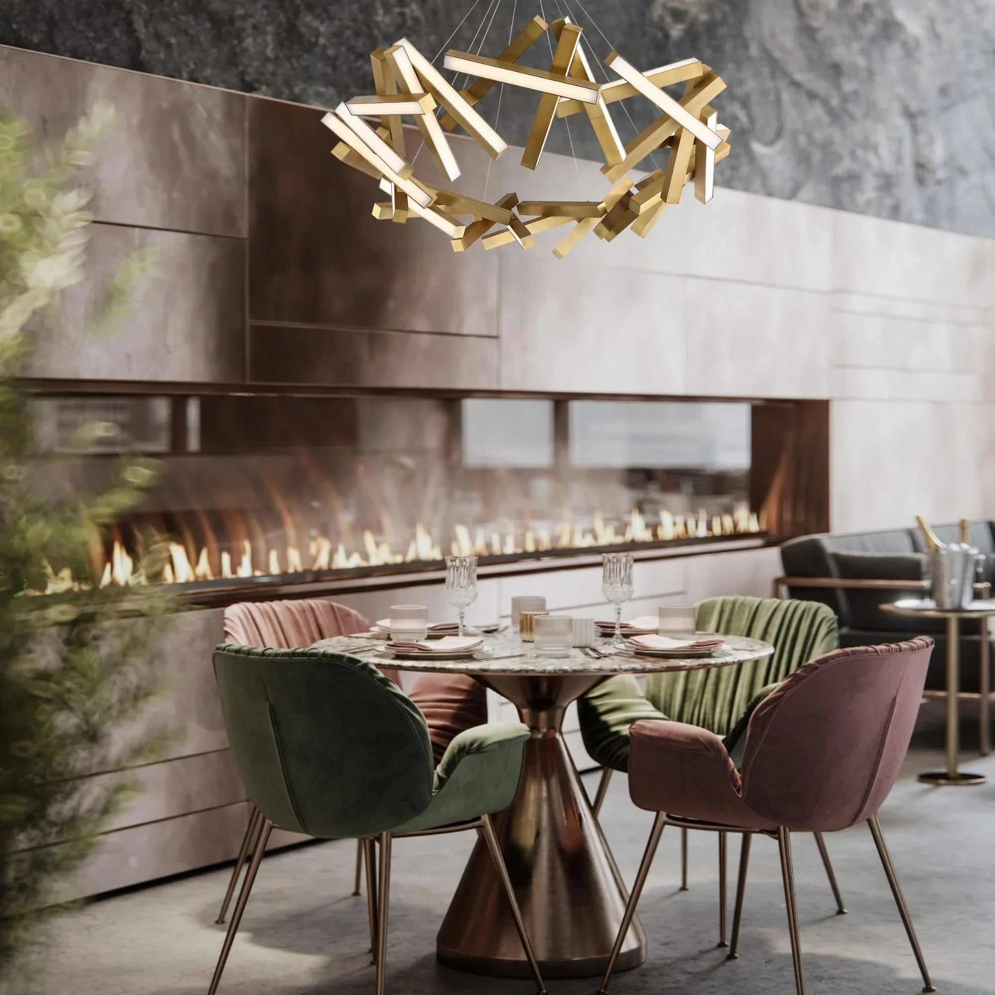 Chaos 61" LED Chandelier, Aged Brass Finish