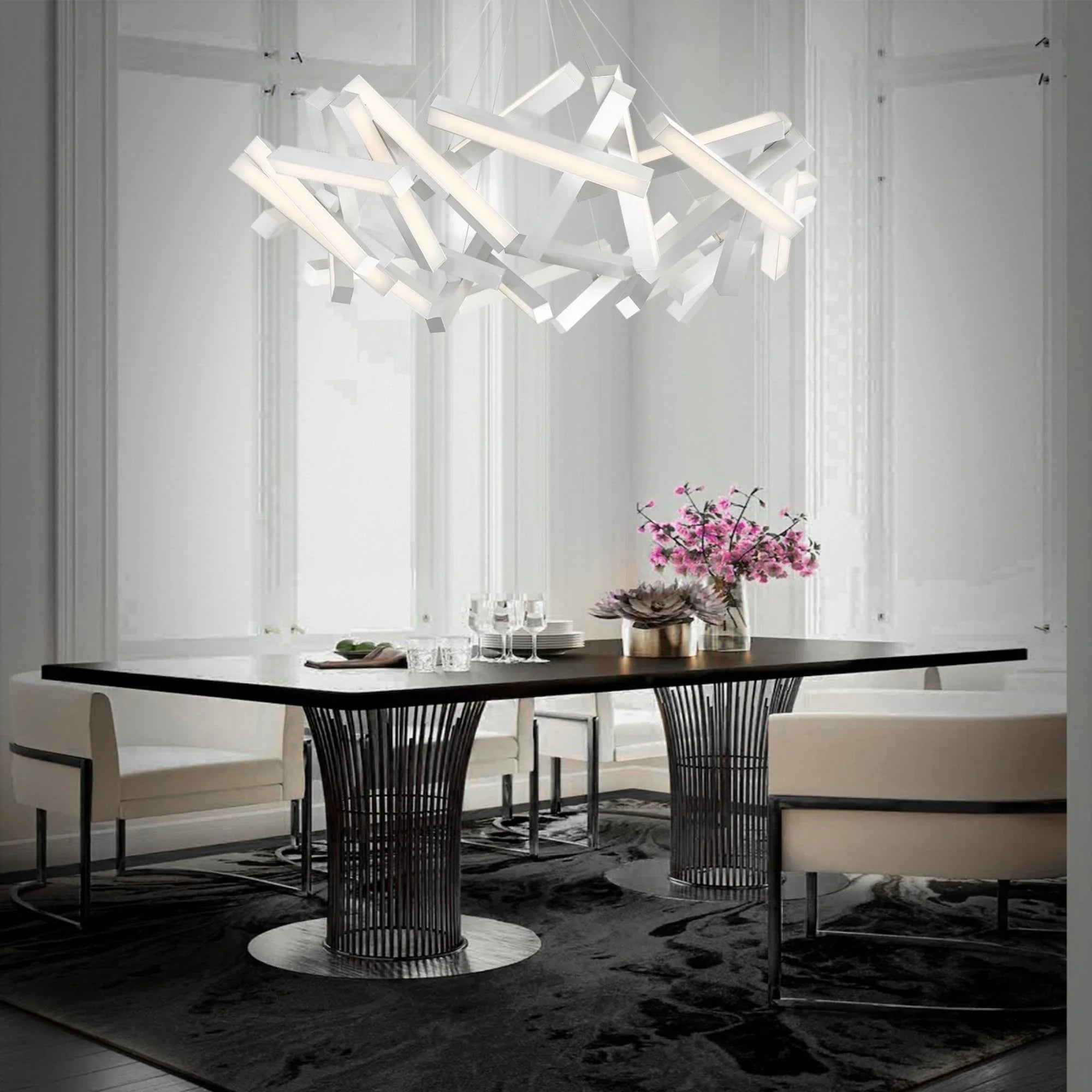 Chaos 61" LED Chandelier, Brushed Aluminum Finish