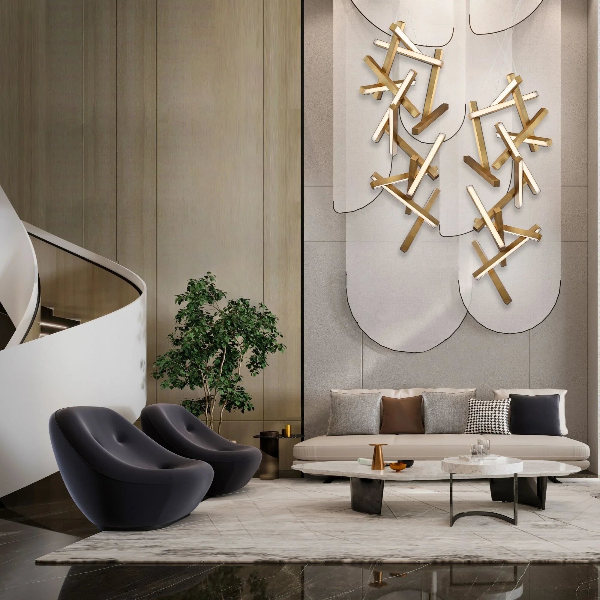 Chaos 75" LED Chandelier, Aged Brass Finish