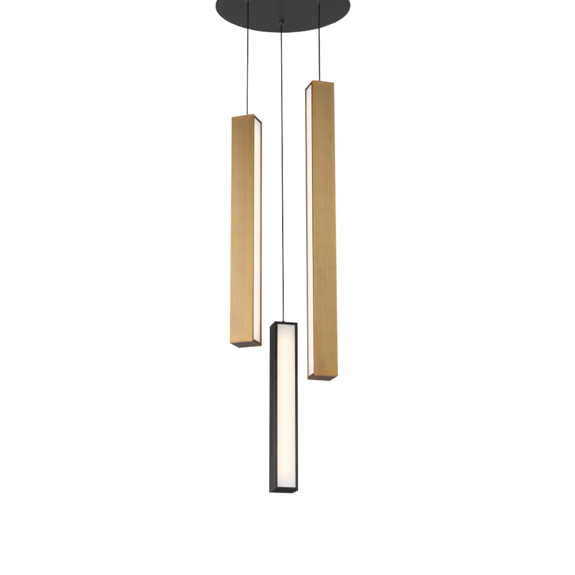 Chaos 12" 3-Light LED Pendant, Black/Aged Brass Finish