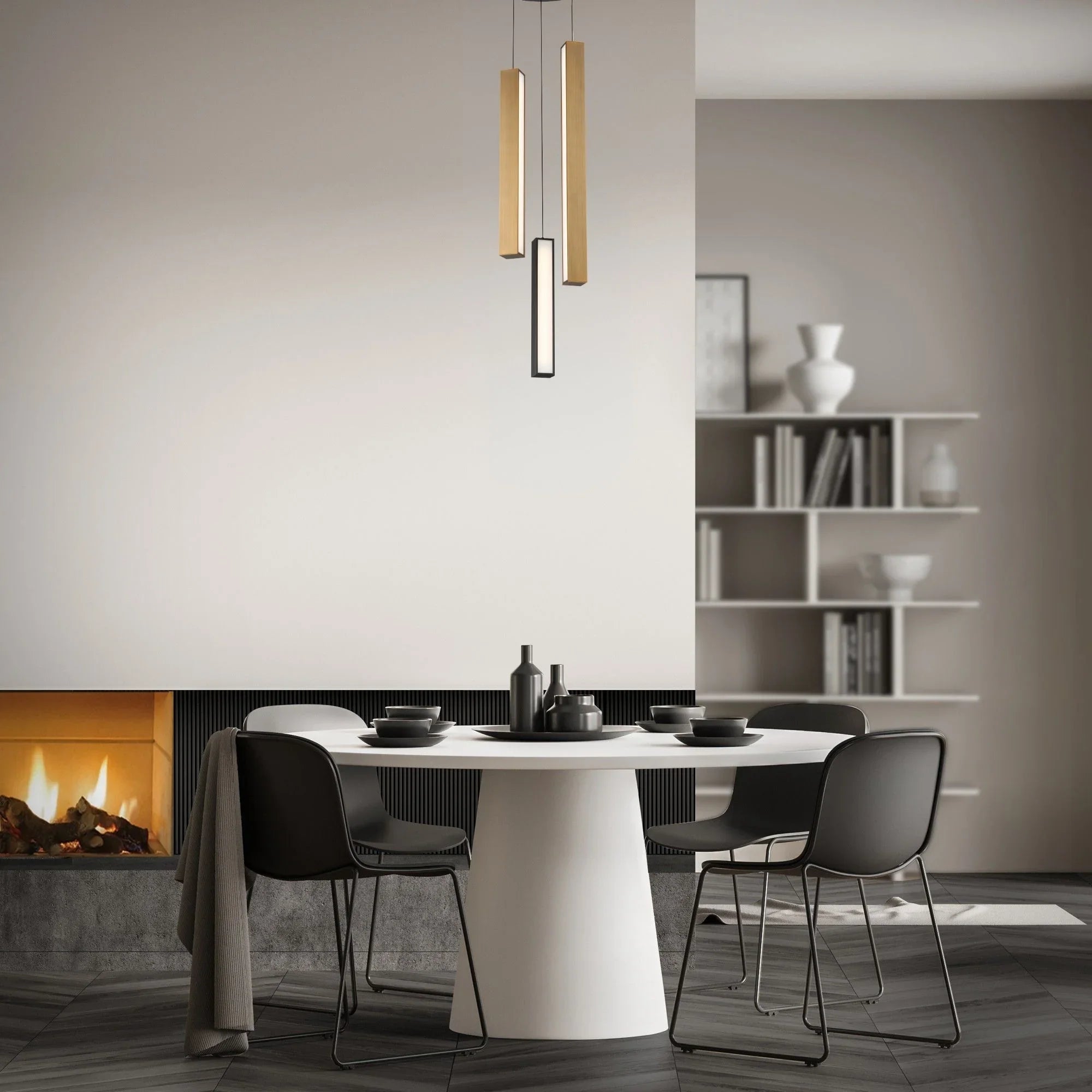 Chaos 12" 3-Light LED Pendant, Black/Aged Brass Finish