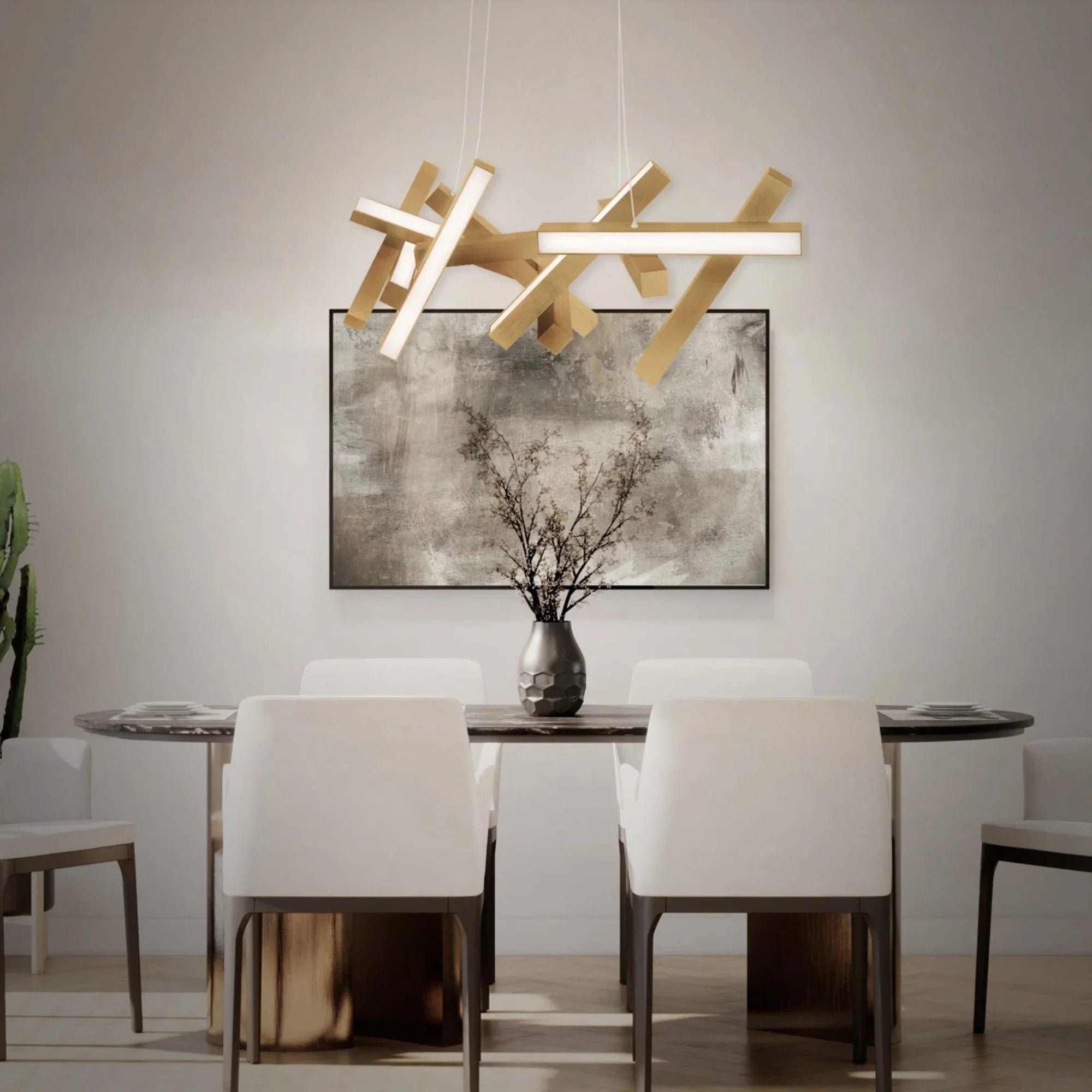 Chaos 48" LED Linear Pendant, Aged Brass Finish