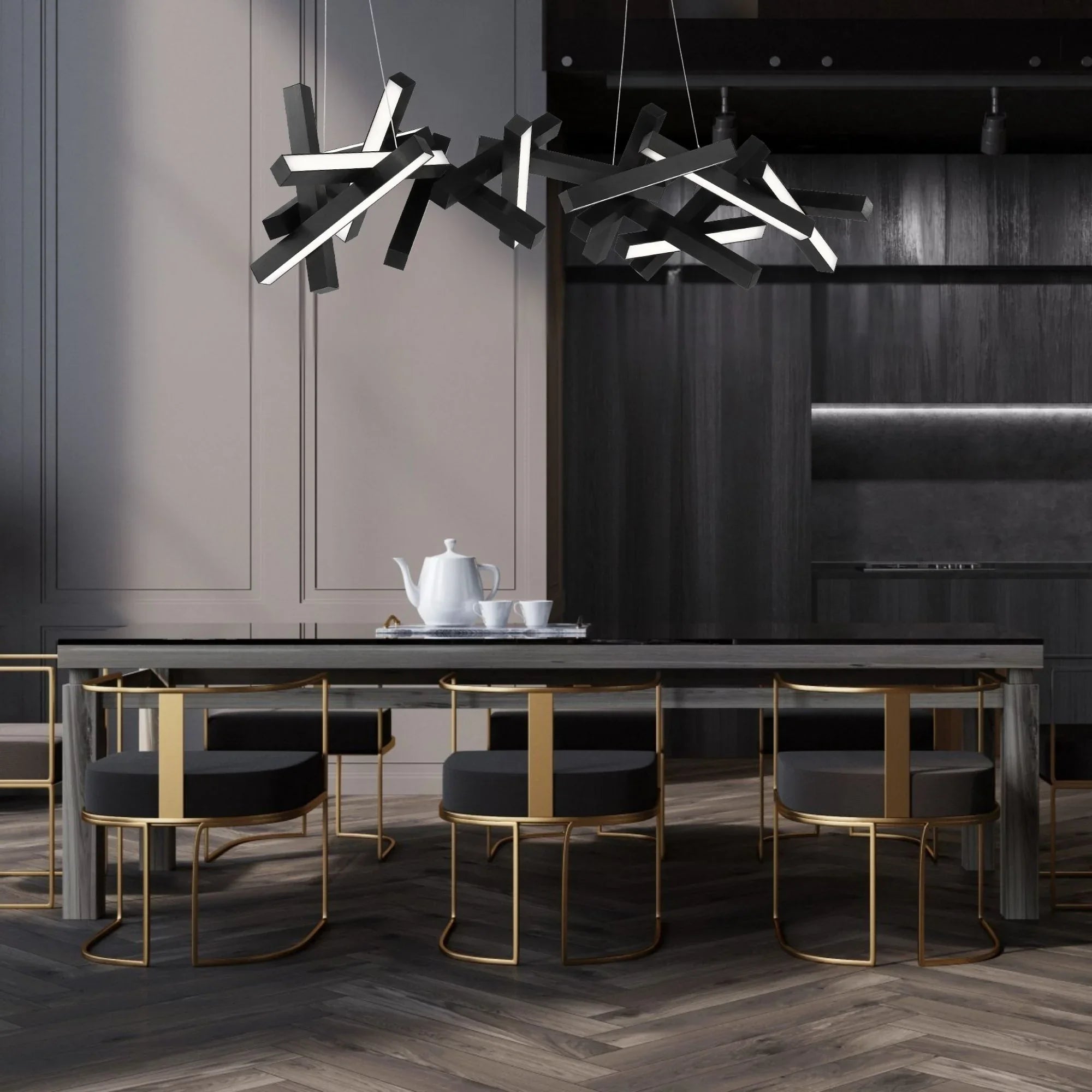 Chaos 72" LED Linear Pendant, Black Finish