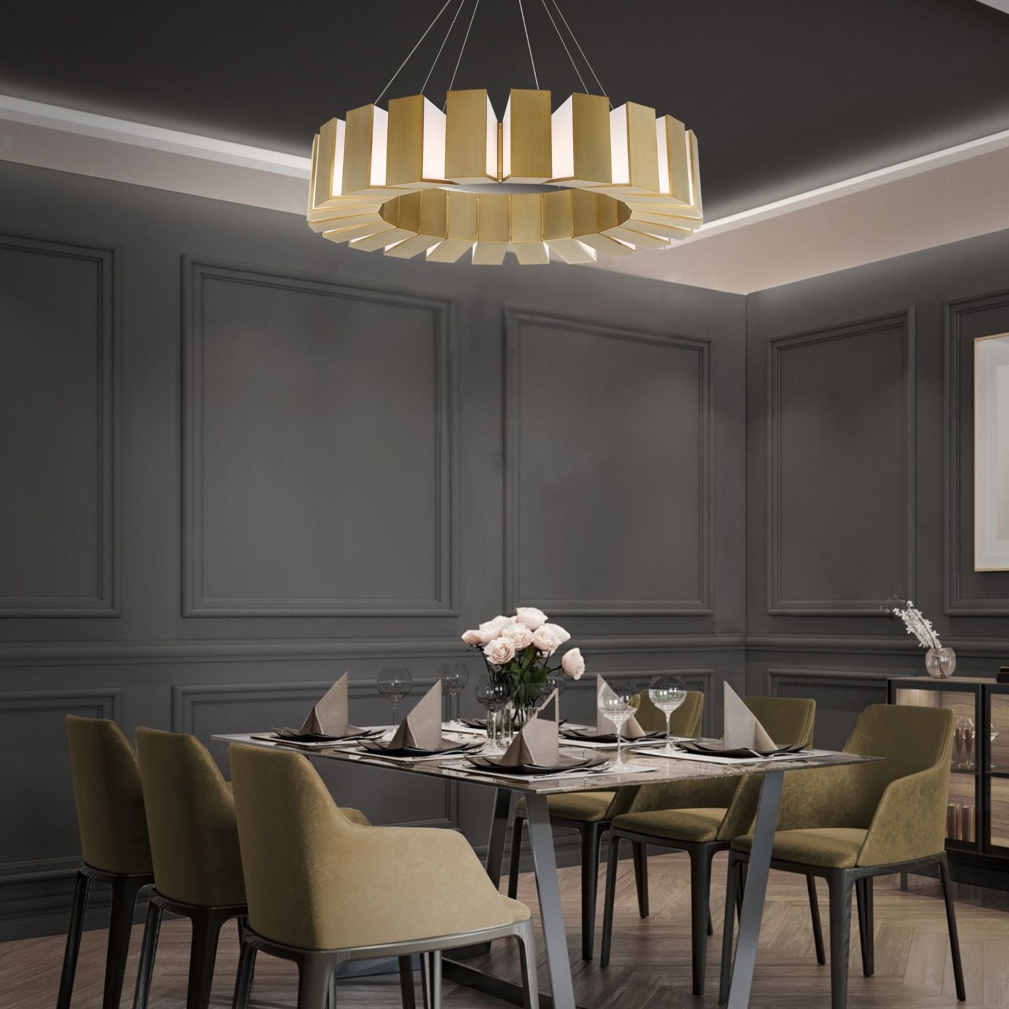 Chronos 50 in. LED Chandelier Brass Finish