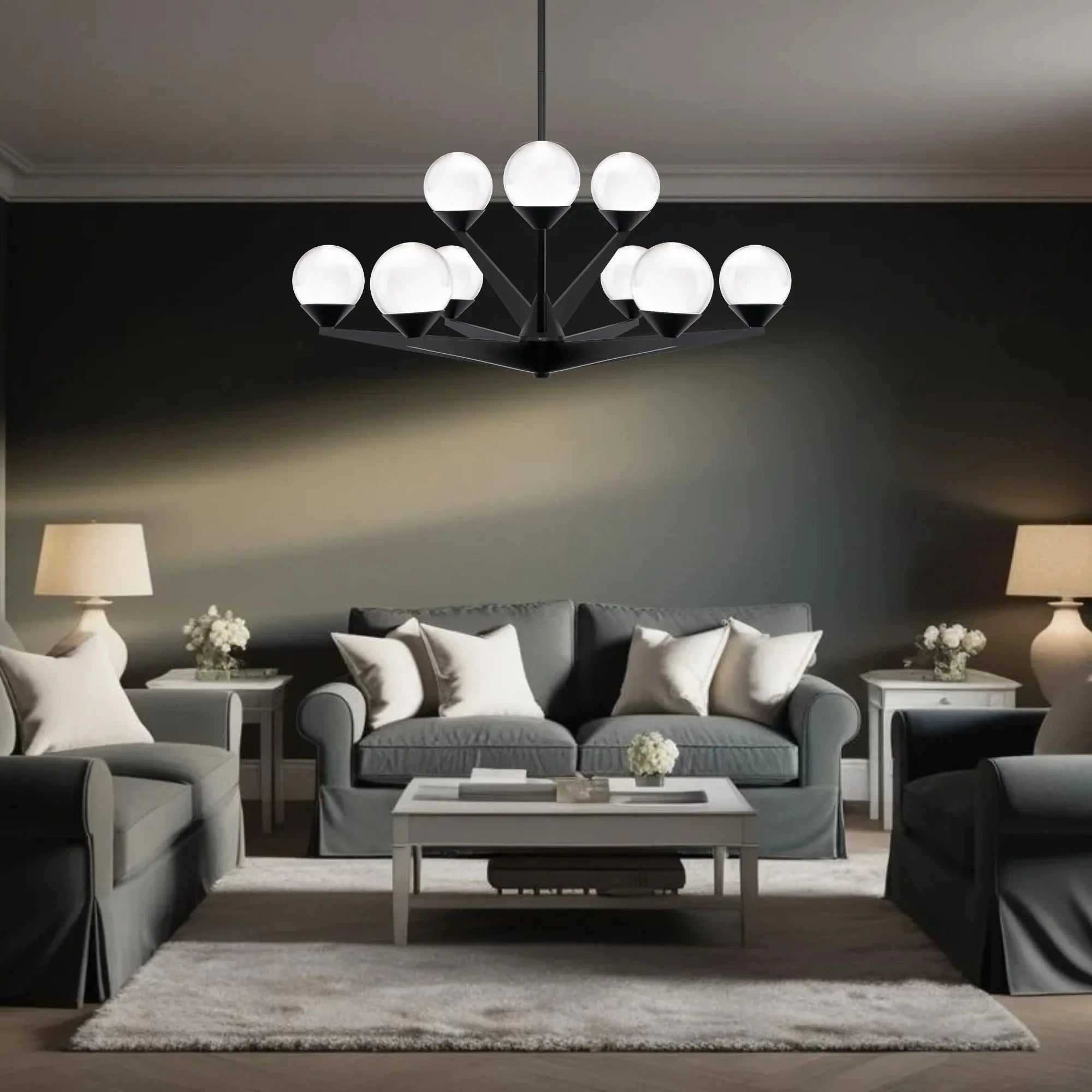 Double Bubble 27" LED Chandelier, Black Finish - Bees Lighting