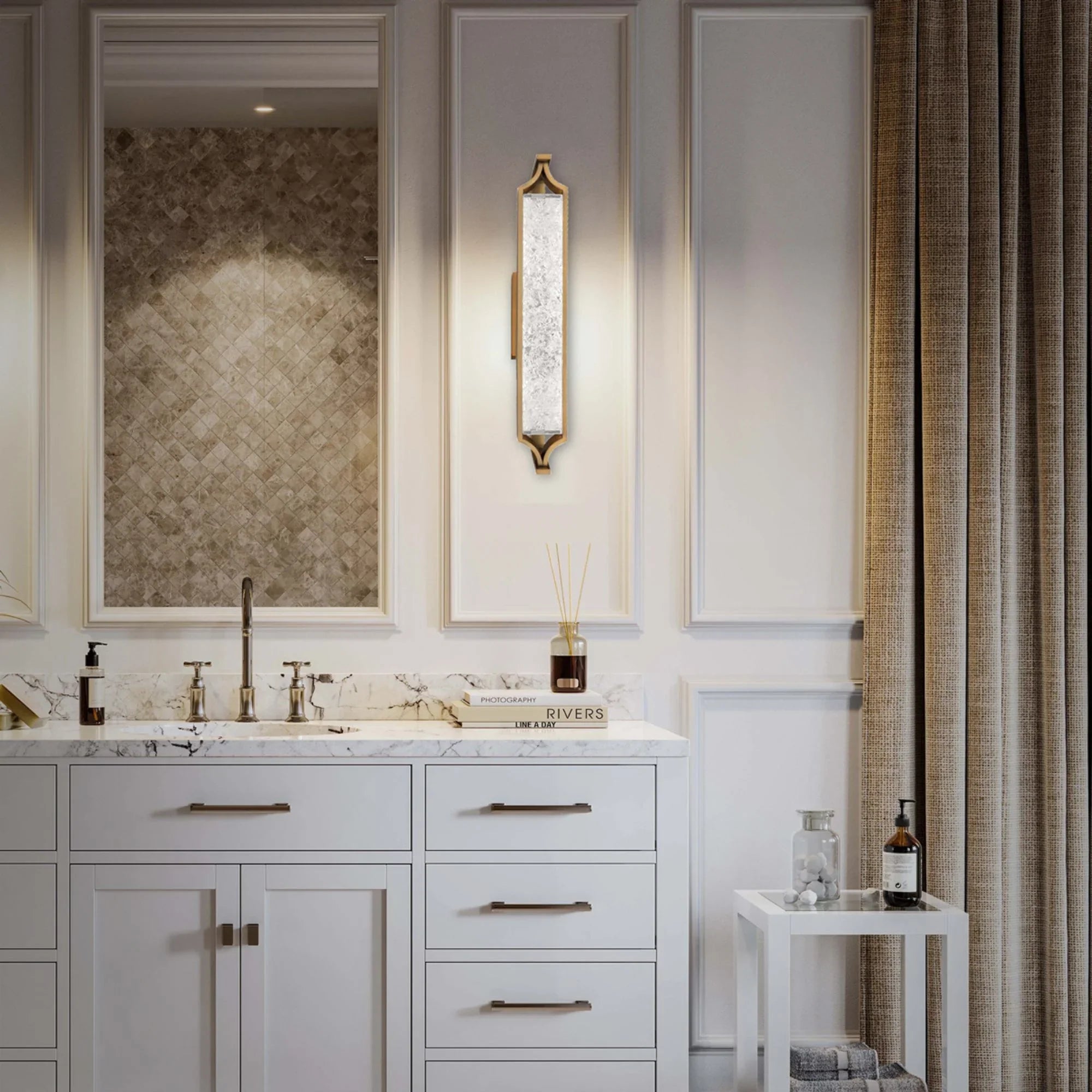 Emblem 28" LED Vanity Light, Aged Brass Finish - Bees Lighting