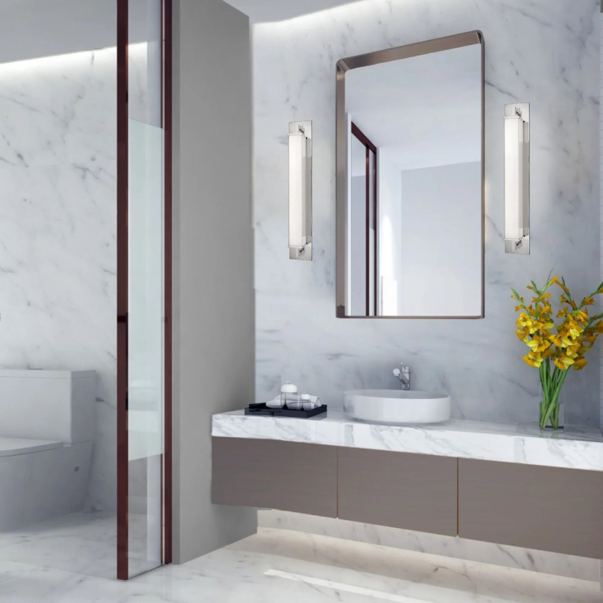 Gatsby 32" LED Wall Light, Polished Nickel Finish - Bees Lighting