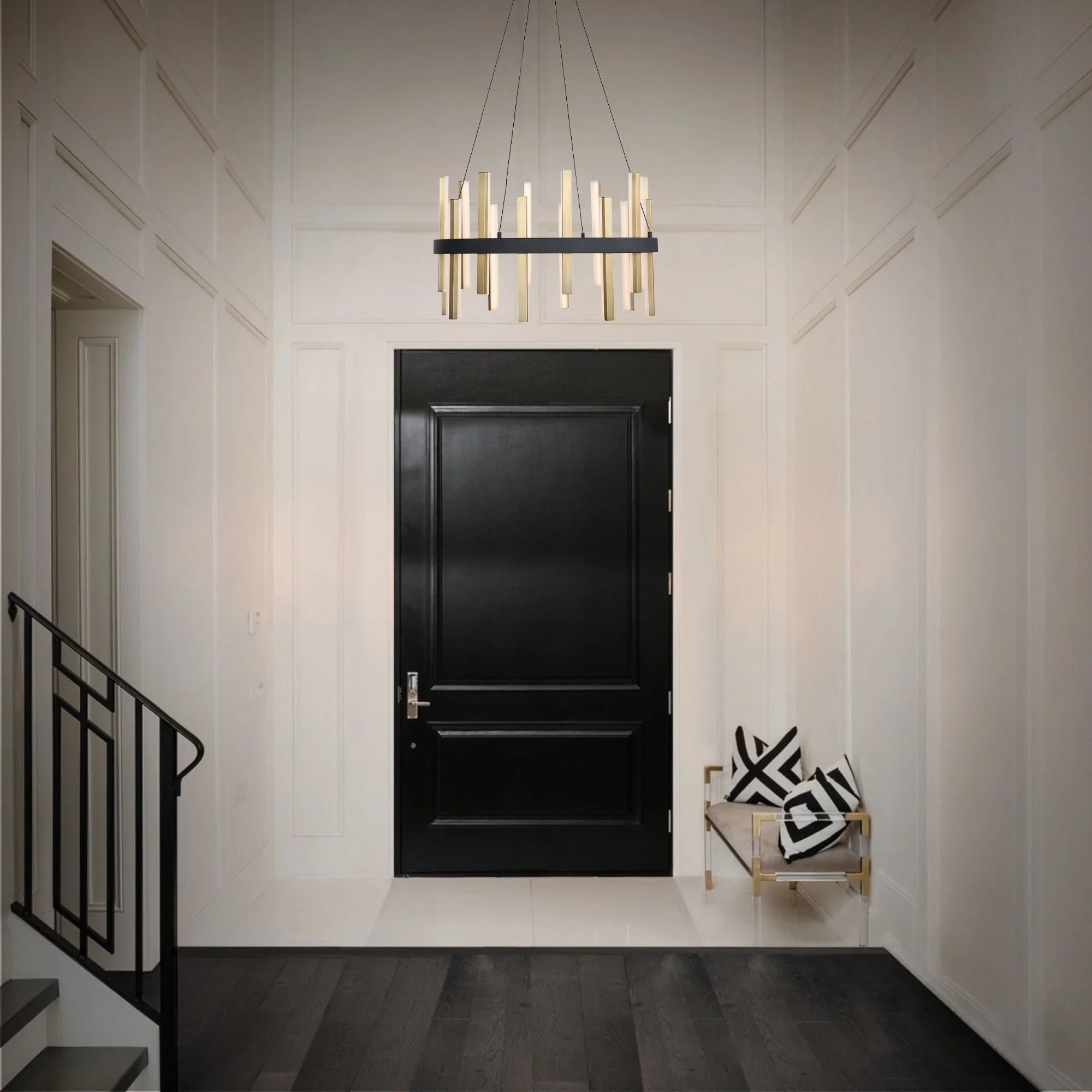 Harmonix 24" LED Chandelier, Black & Aged Brass Finish
